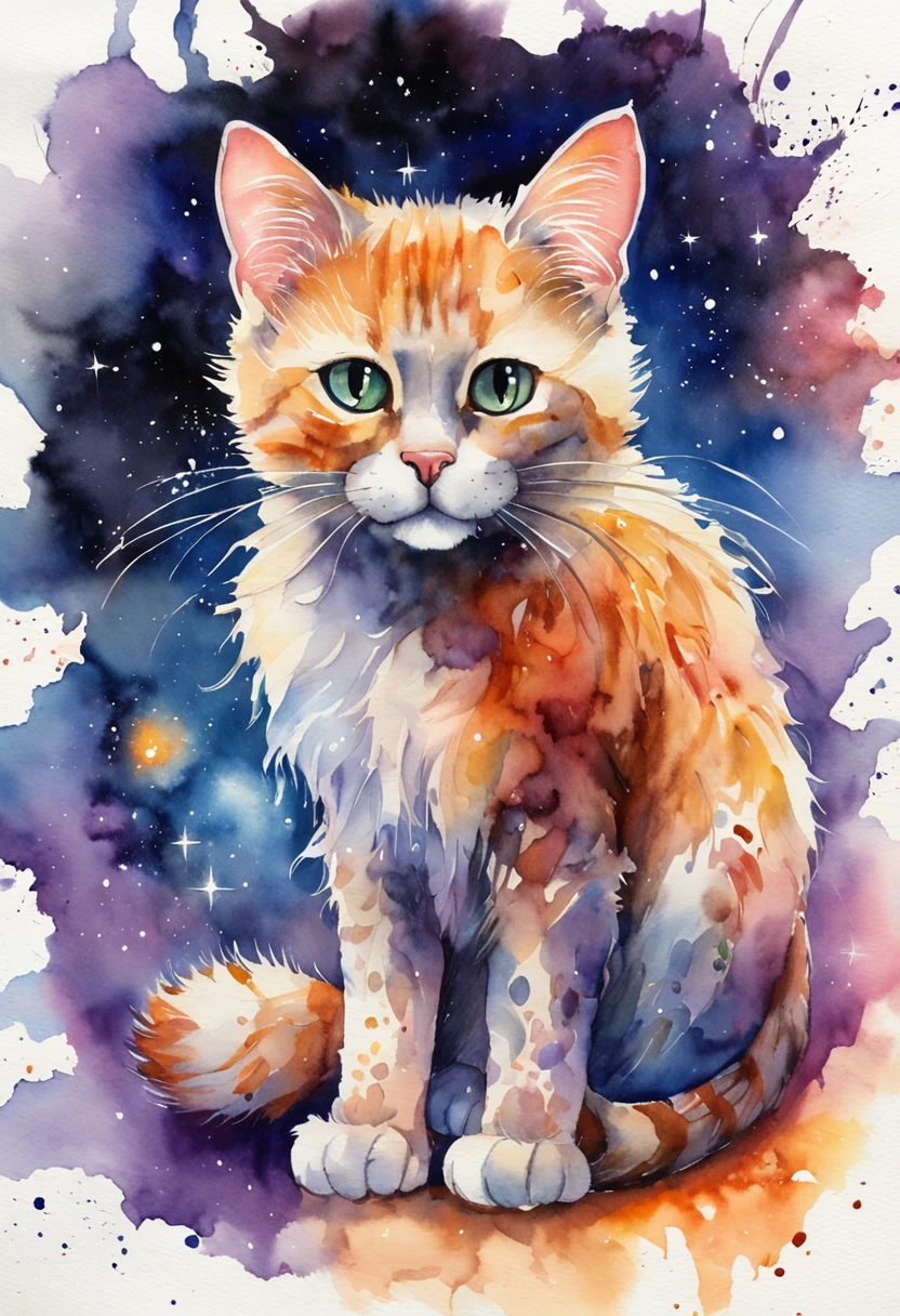 little cyber cat floating in galaxy