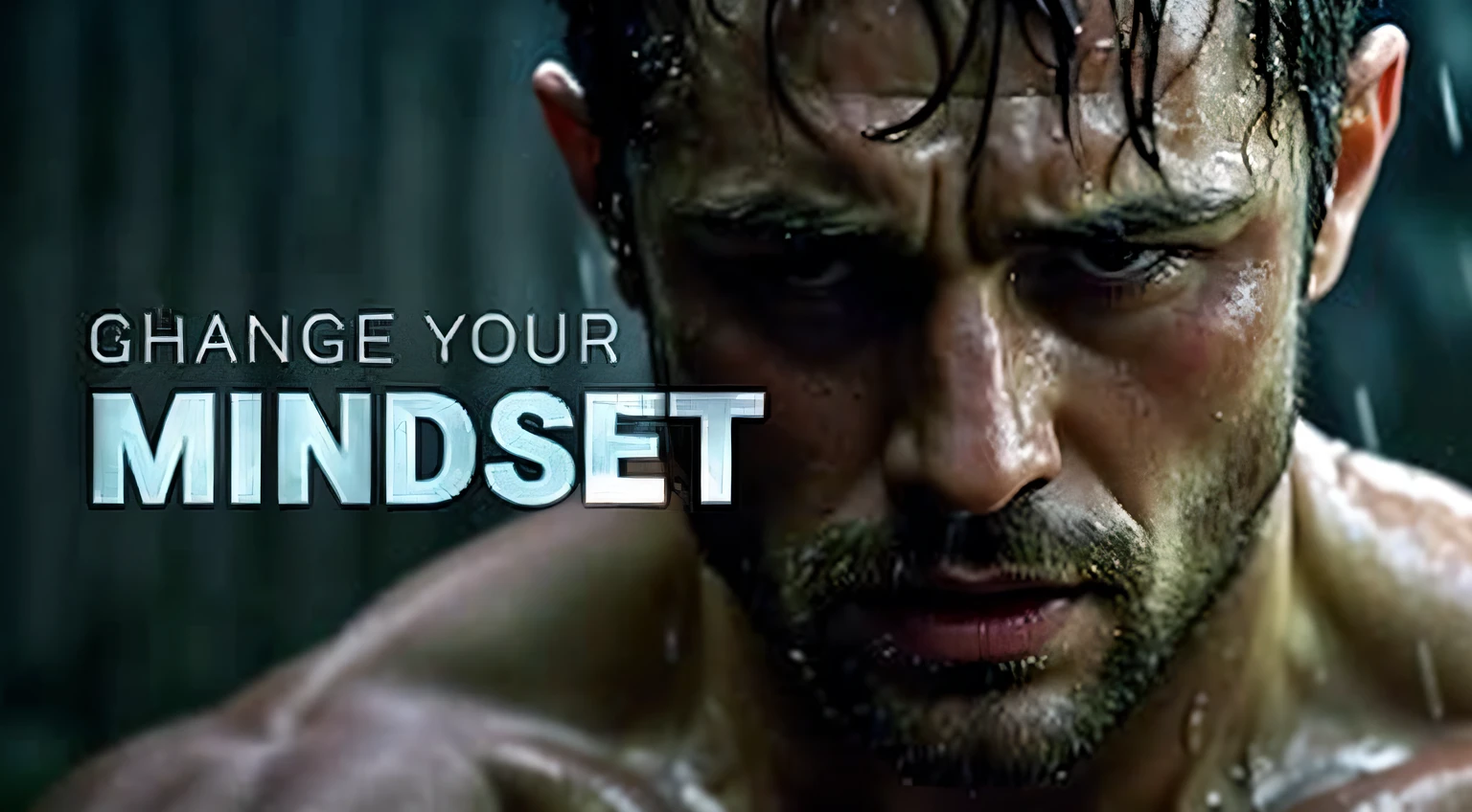 a close up of a man with a wet face and a hand on his chest, shot from movie, ad image, grit, tense look, sun set, edge, ominous and intense, antagonist, motivational, uploaded, live action film, full scene shot, subtitles, intense scene, abduzeedo, sweating, buff, movie promo, landscape shot, action thriller