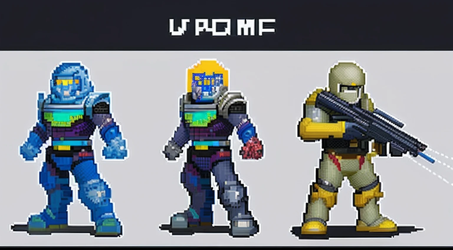 pixel game，character  design，Sci-fi suit，Warrior with a laser gun， Pixel art #pixelart