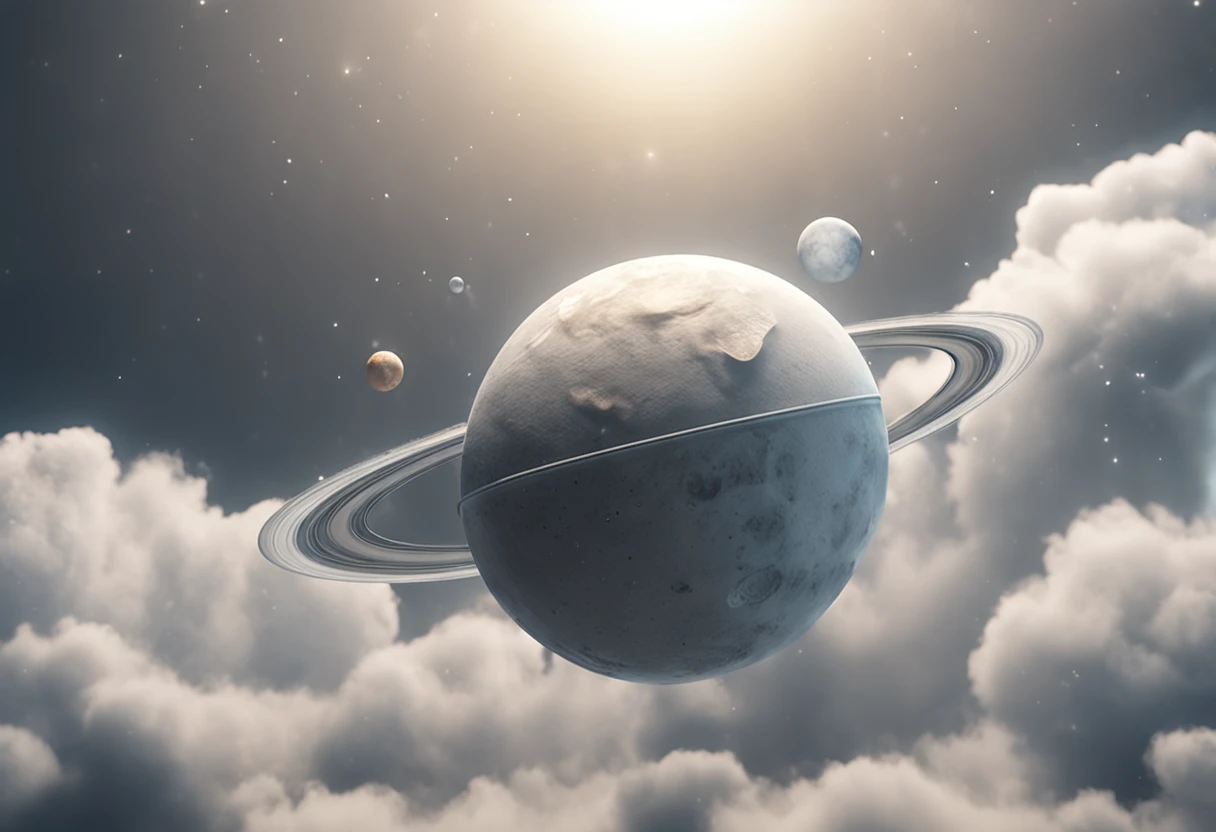 Strange white and yellow planets in cosmic darkness, High definition, Studio photo lighting, Gray brightness detail, 。.。.3D, 4D, Realistic style, film effect, with lightning bolts, Energy atmosphere, Plasma details