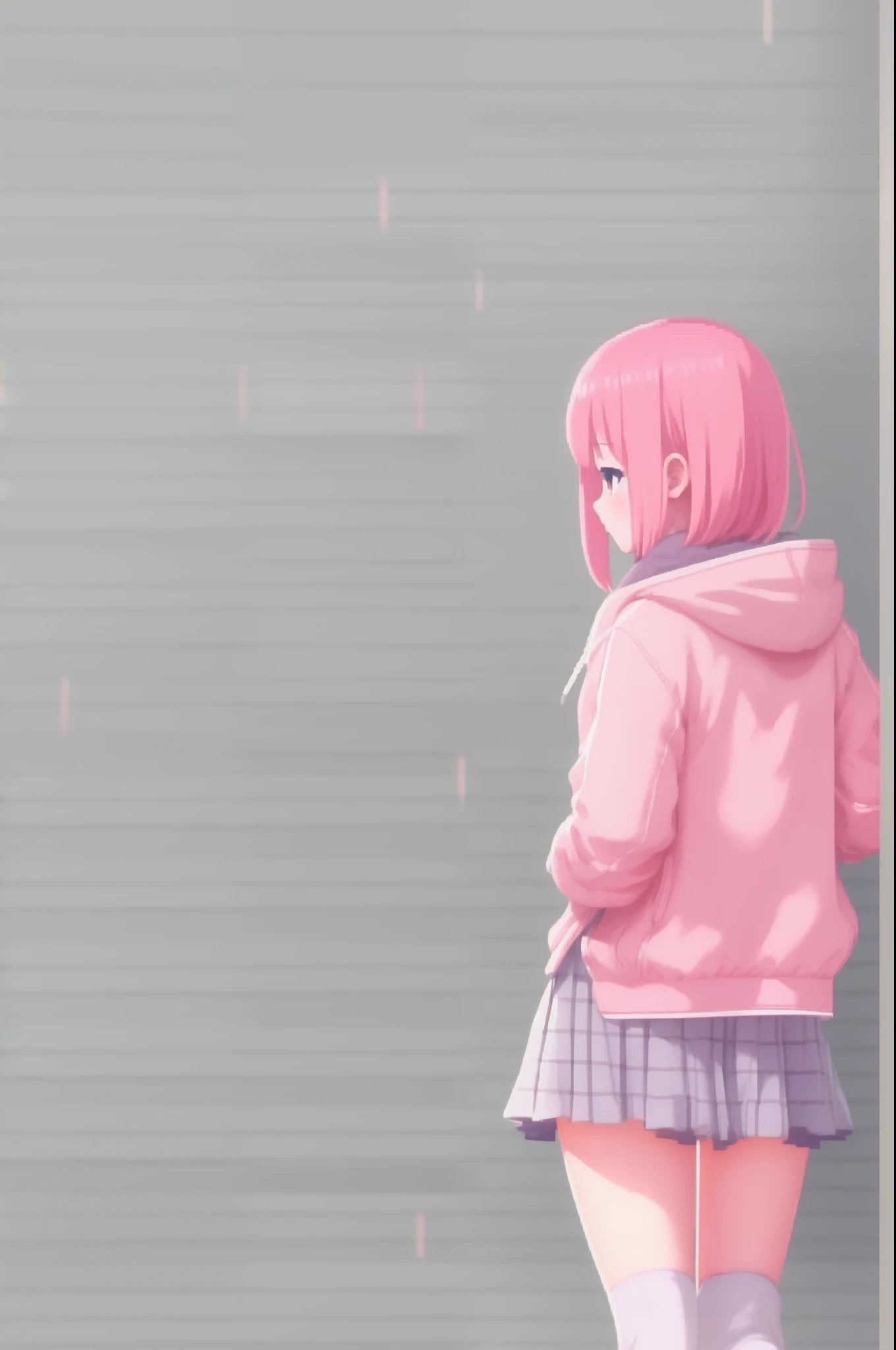1girl, from behind, standing, hitori gotoh, bocchi, pink hair, pink jacket, 1girl, illustration, high quality, high resolution, high quality
