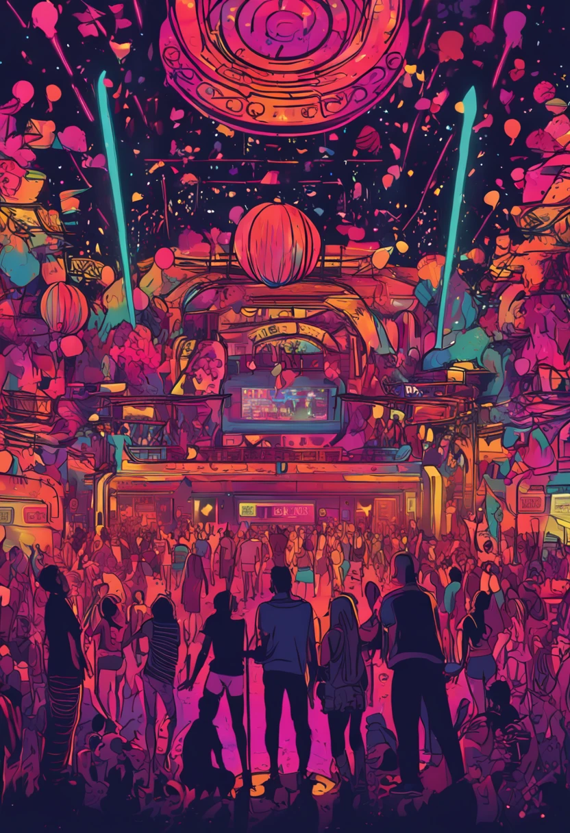silhouettes of people partying at a lgbtqia+ pride party with vibrant colors in a nightclub at night, the place is small, rainbow, surrounded by love, community, safe, fairytale lighting, intricate details, happiness, love, friendship, unrealistic engine rendering, cinematic, photorealistic, hd, 8k
