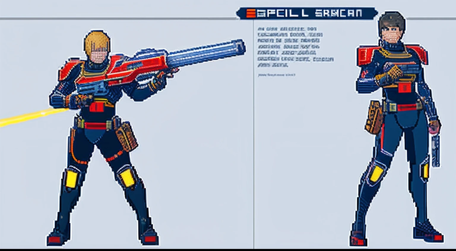 pixel game，character  design，Sci-fi suit，Warrior with a laser gun， Pixel art #pixelart