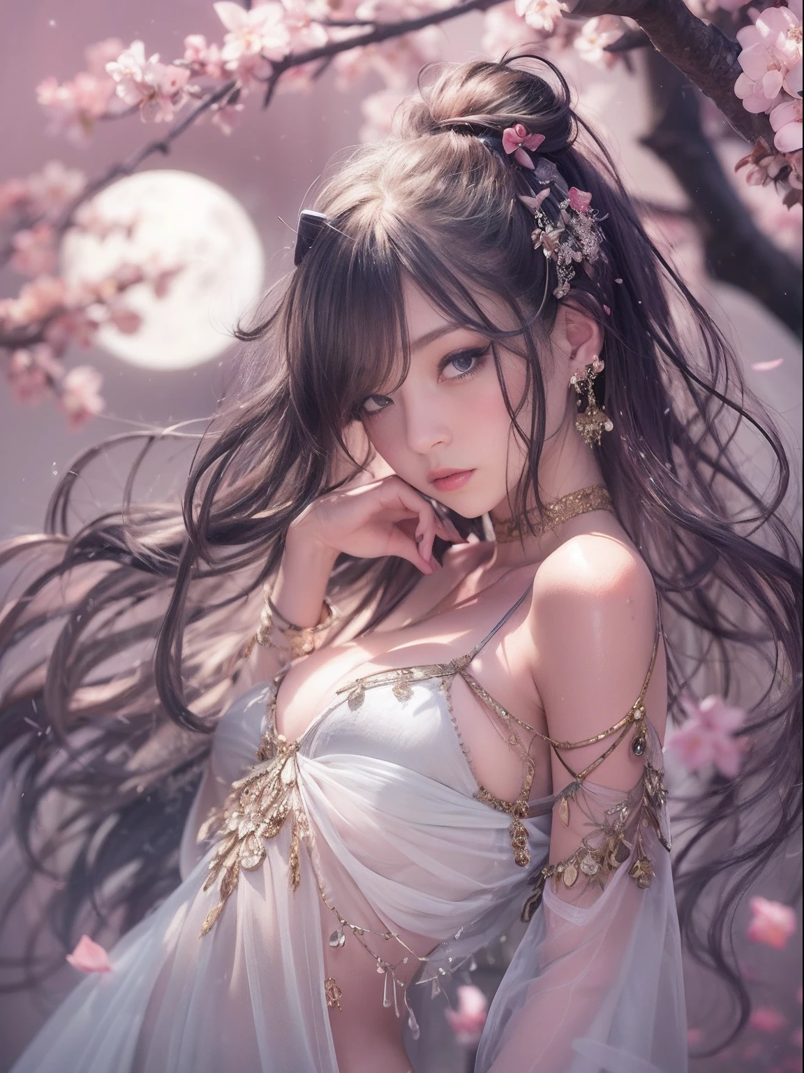 (Masterpiece, Top Quality, Best Quality, Ultimate Detail, Supreme Detail, Official Art, Beauty and Aesthetics: 1.2), Asian Girl, Cocked Asto, Waiting for Back, Bare Thighs, Bare Pubic Hair, Bared Vagina, Revealing Beautiful Pubic Hair, Color, Upper Body Shot, Beautiful Face, Solo, Perfect Figure, Flying in the Sky, Portrait of a Girl, Silver Gradient Hair, Brunette Hair, Fairy, Flowing Streamers, (Sexy, Show As, Show Tits: 10), Sun Rays, Clouds, Hanfu, Chinese Clothes, Water, Fireflies , night, starry sky, jewelry, feathers on dress, peacock feathers, light particles, volumetric illumination, ray tracing (flowing streamers: 1.1), (fantasy: 1.2), illuminator, stars, fantasy, high contrast, ink strokes, overexposure, purple and red tone impressions, abstract, (watercolor paintings by Berkey and Jerey Maiman)) brush strokes,