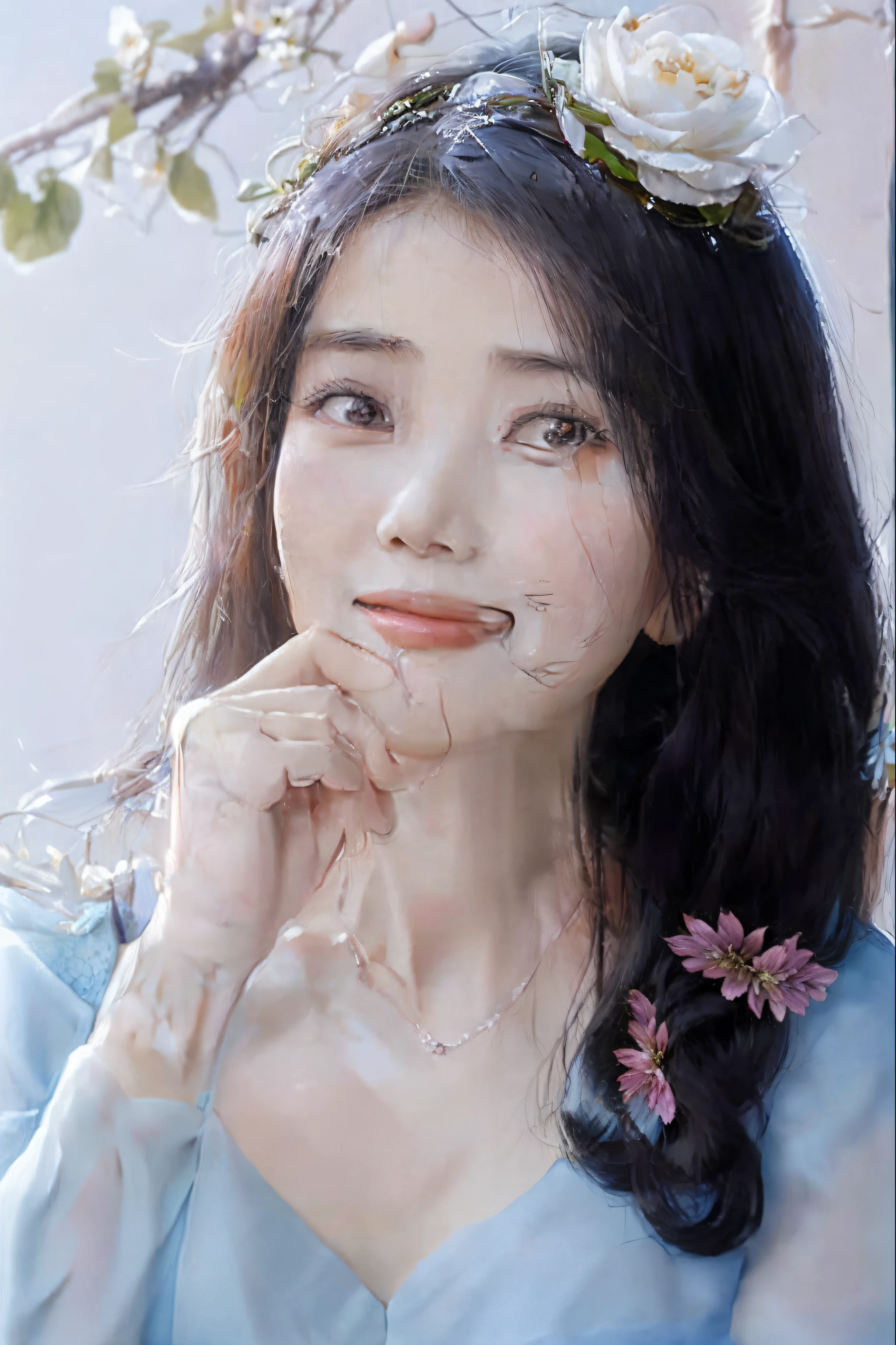 Araved woman with a flower crown on her head, xintong chen, 60mm portrait, Yun Ling, Li Zixin, 7 0 mm portrait, dang my linh, qiangshu, Chinese girl, song nan li, Chinese woman, Xianxia, Lovely woman, portait photo profile picture, xision wu, professional profile picture