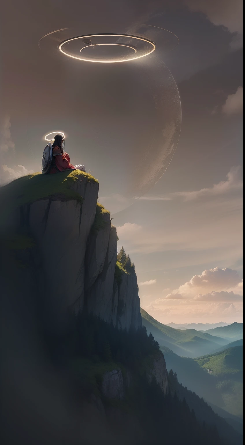 (A person curled up in a halo, Float in the sky above the mountain plains, Dark ages without the sun, Warm life, The spring breeze that shines on people)