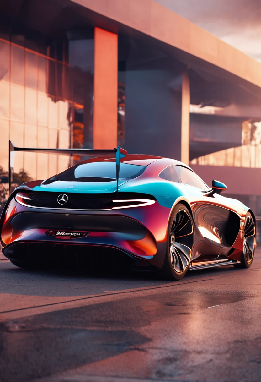 mercedes mclaren coupe r1 sport car concept beautiful sculptural, unreal engine, sunset, shanghai, hiperrealistic, cinematic, metaverse --uplight