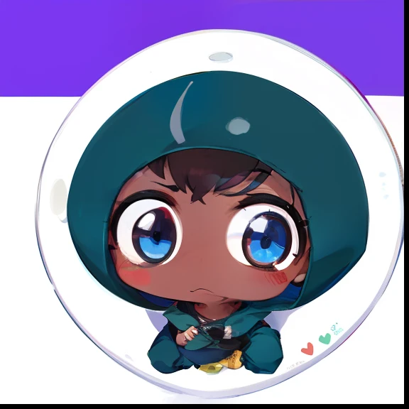 um personagem de desenho animado de uma pessoa com um capuz em, Chibi, ( ( pele escura ) ), ( Brown skin ), avatar para o site, sombrio, ( ( Brown skin ) ), Personagem de Among Us, Avatar do jogo 2D do corpo superior, me, com capuz, pupila redonda, Resinas, personagem bonito, beans in his eyes sockets, Vinny de Vinhinha, Humor sombrio