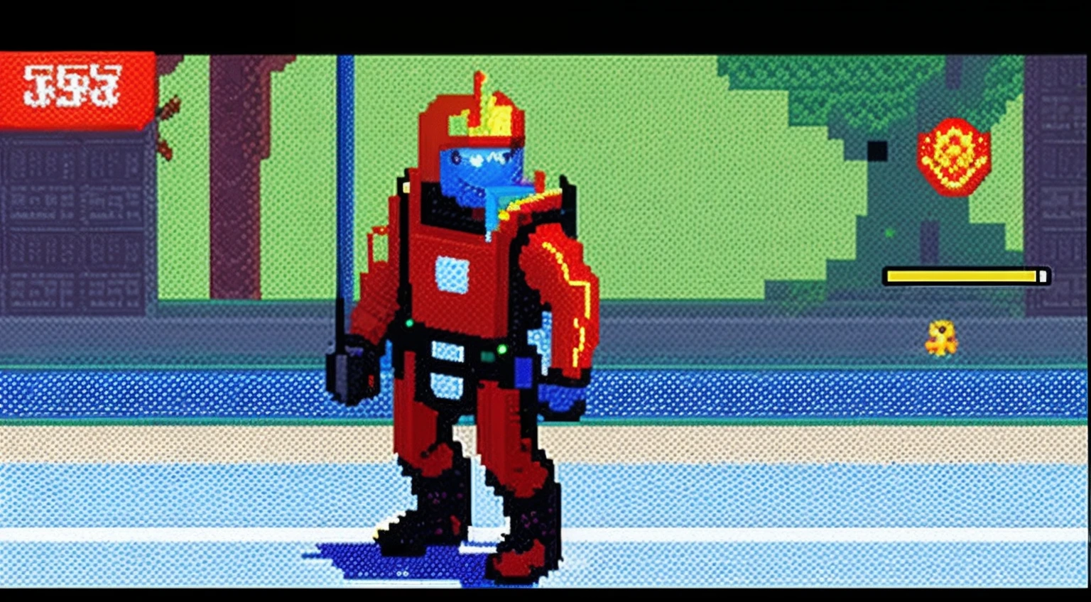 pixel game，character  design，Sci-fi suit，Warrior with a laser gun， Pixel art #pixelart