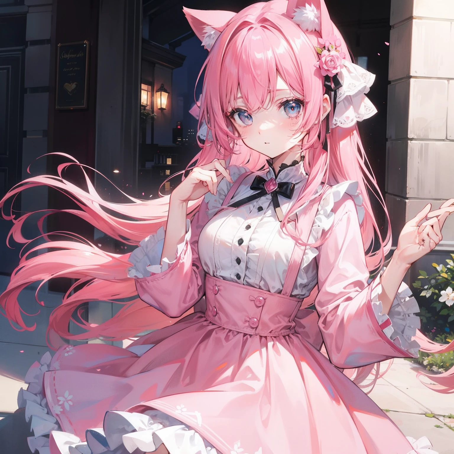 Pink hair,Cream white with pink clothes,Cute beautiful girl