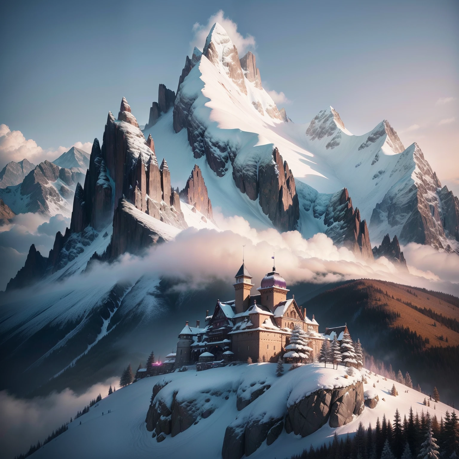 Original photo of the mountain.Monte Cristo, SakuraNS, small detailed, photo-realistic, Ultra Realistic Photo, 8K UHD, digital SLR camera, gentlesoftlighting, high high quality, Film Particle, 富士XT3, (tmasterpiece),dream magical,Purple-pink smoky thick