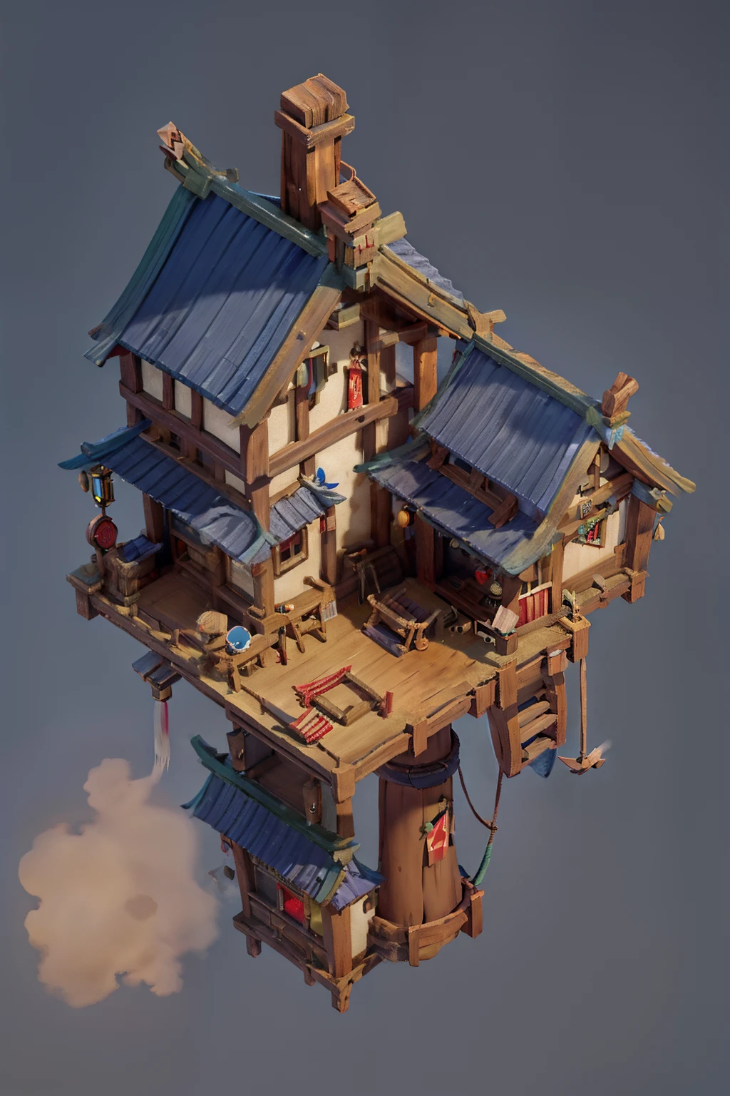 levitating，National Style Tavern，Game scene design，Red