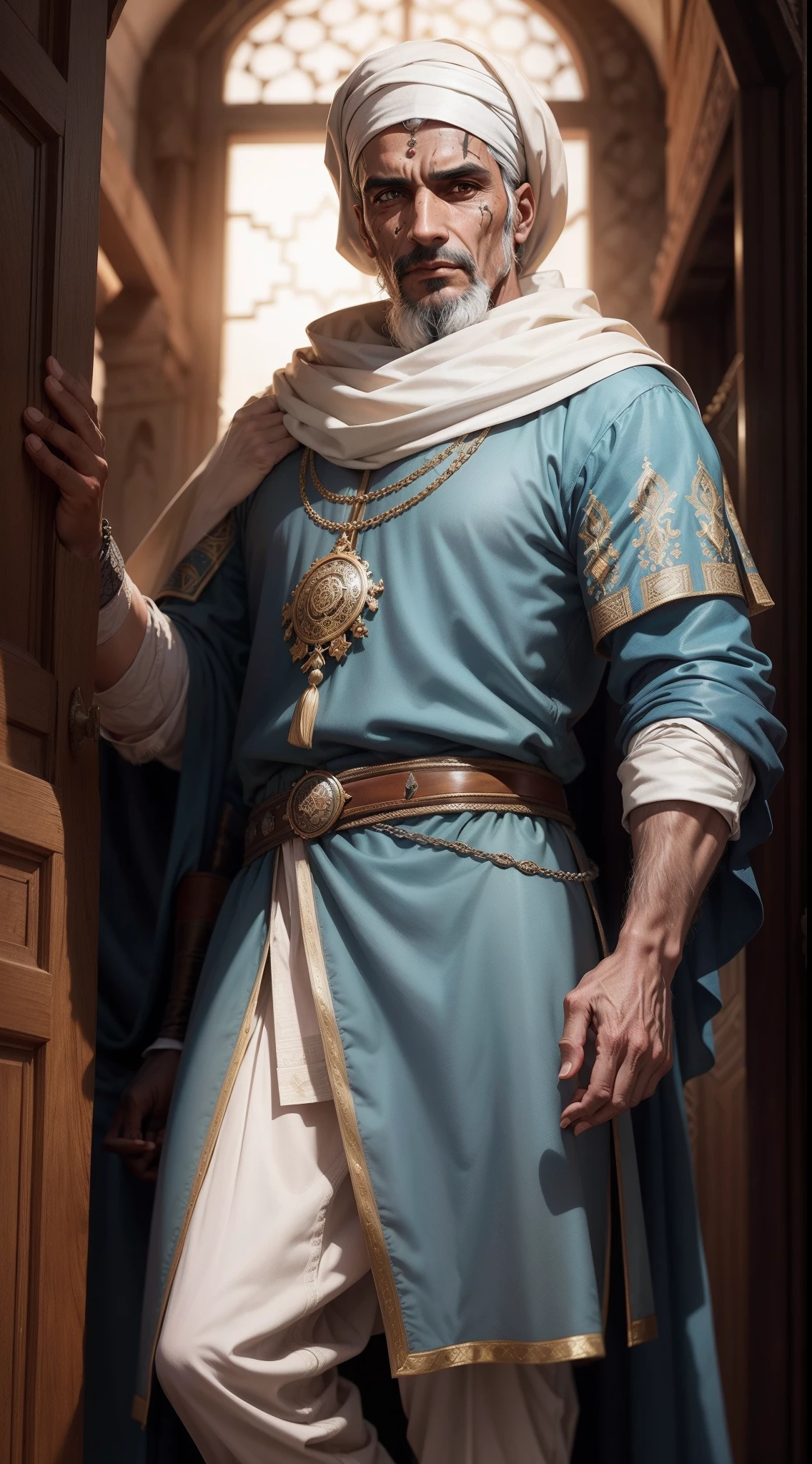 Malik Ayyaz, 16th century, Dalmatian in muslim clothes, India Pasha's clothes, renaissance, age of exploration, middle-aged, age of 40, man, weathered, scar, daring, brave, ready to fight, greed, realistic, knowledgeable