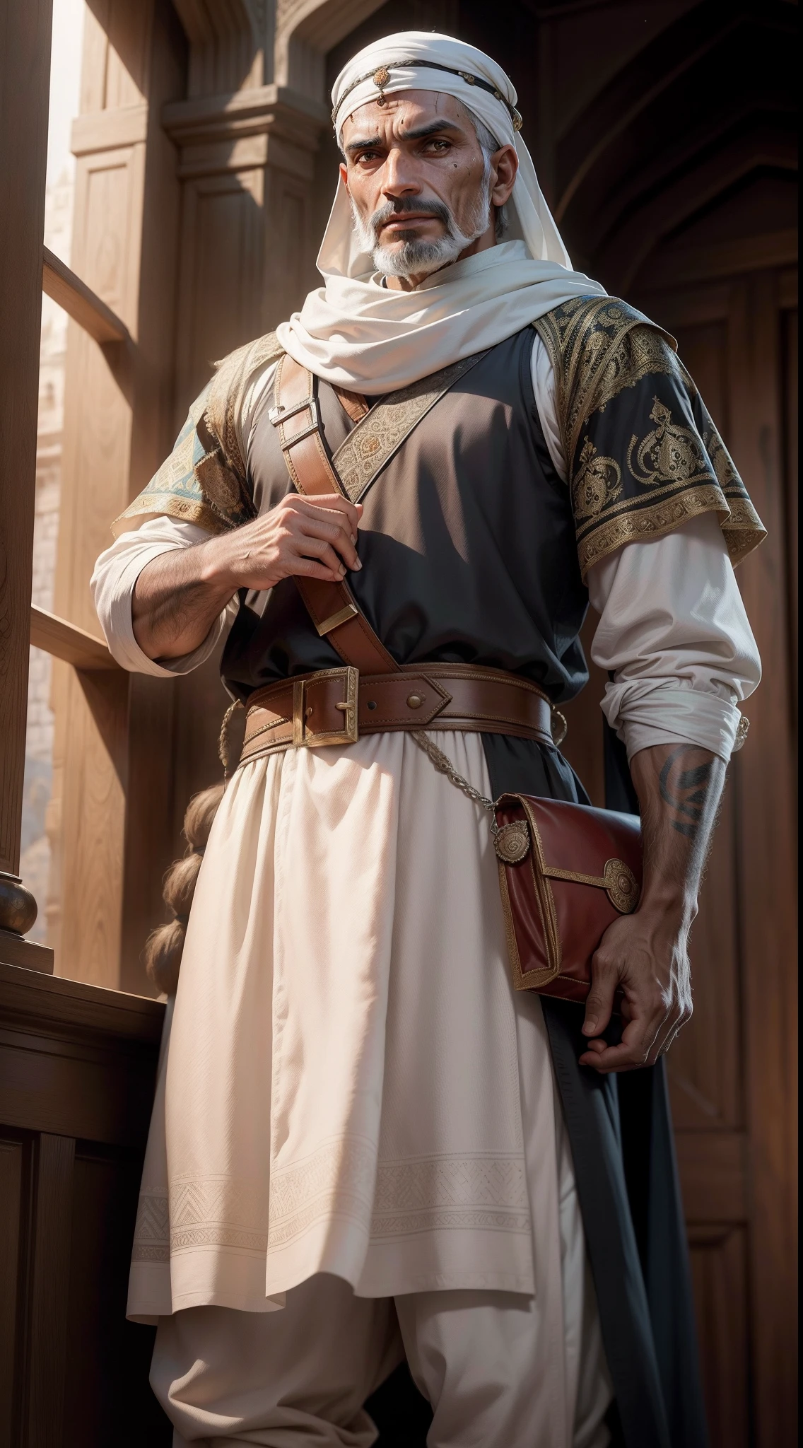 Malik Ayyaz, 16th century, Dalmatian in muslim clothes, India Pasha's clothes, renaissance, age of exploration, middle-aged, age of 40, man, weathered, scar, daring, brave, ready to fight, greed, realistic, knowledgeable