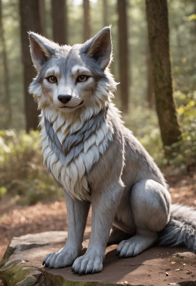 uploaded on e621, full body portrait of a masterpiece, high quality best quality, female, a (anthro:1.0) (:0.8) (cub:1.2) (wolf girl:1.2) with a big head and small body, fur markings, paws, grey fur, fluffy, wolf tail and ears, small chest, looking at viewer, tufts of fur, BREAK ((lying on ground, forest, lake)), BREAK (detailed background, depth of field, half body shadow, sunlight, ambient light on the body), (intricate PS no:0.7), (high detail:1.2), (unreal engine:1.3), (sharp focus:1.15), (masterpiece, best quality, 4k, 2k, shaded, absurd res),
