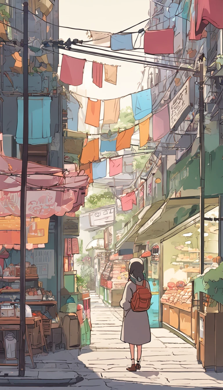 Anime - City street style scene, a woman waiting in front of a store, anime background art, detailed scenery - width 672, anime landscape concept art, anime style cityscape, Studio Ghibli anime style, Studio Ghibli art style, Studio Ghibli program, anime landscape, Studio Ghibli art style, Landscape artwork, Beautiful anime landscape, Forest city street, Ghibli art style, cake shop, cake shop, bakery cake shop, Makoto Shinkai style, Makoto Shinkai anime, Shinkai Makoto art style
