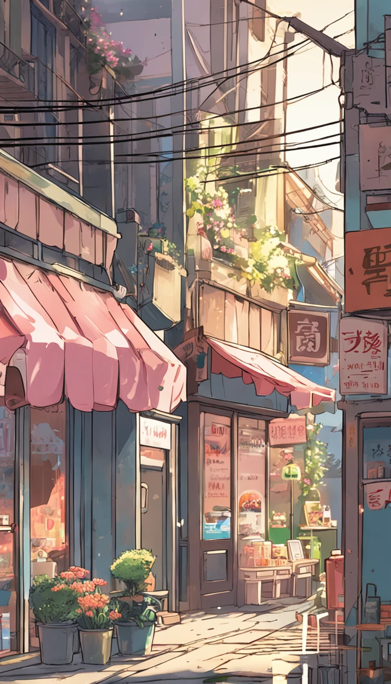 Anime - City street style scene, a woman waiting in front of a store, anime background art, detailed scenery - width 672, anime landscape concept art, anime style cityscape, Studio Ghibli anime style, Studio Ghibli art style, Studio Ghibli program, anime landscape, Studio Ghibli art style, Landscape artwork, Beautiful anime landscape, Forest city street, Ghibli art style, cake shop, cake shop, bakery cake shop, Makoto Shinkai style, Makoto Shinkai anime, Shinkai Makoto art style