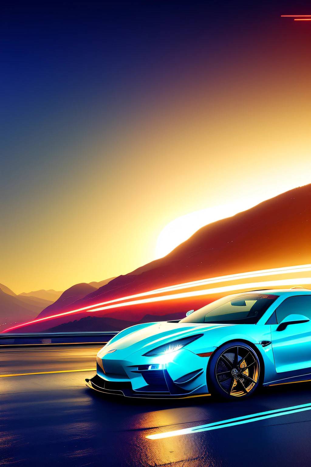 (stance), Masterpiece,Best quality,offcial art,Extremely detailed Cg Unity 8K wallpaper,illustration, Light,Car, Bright, Sports cars, Vehicle focus, Road, ((Need for speed)), Moving,Drift, cyber punk style