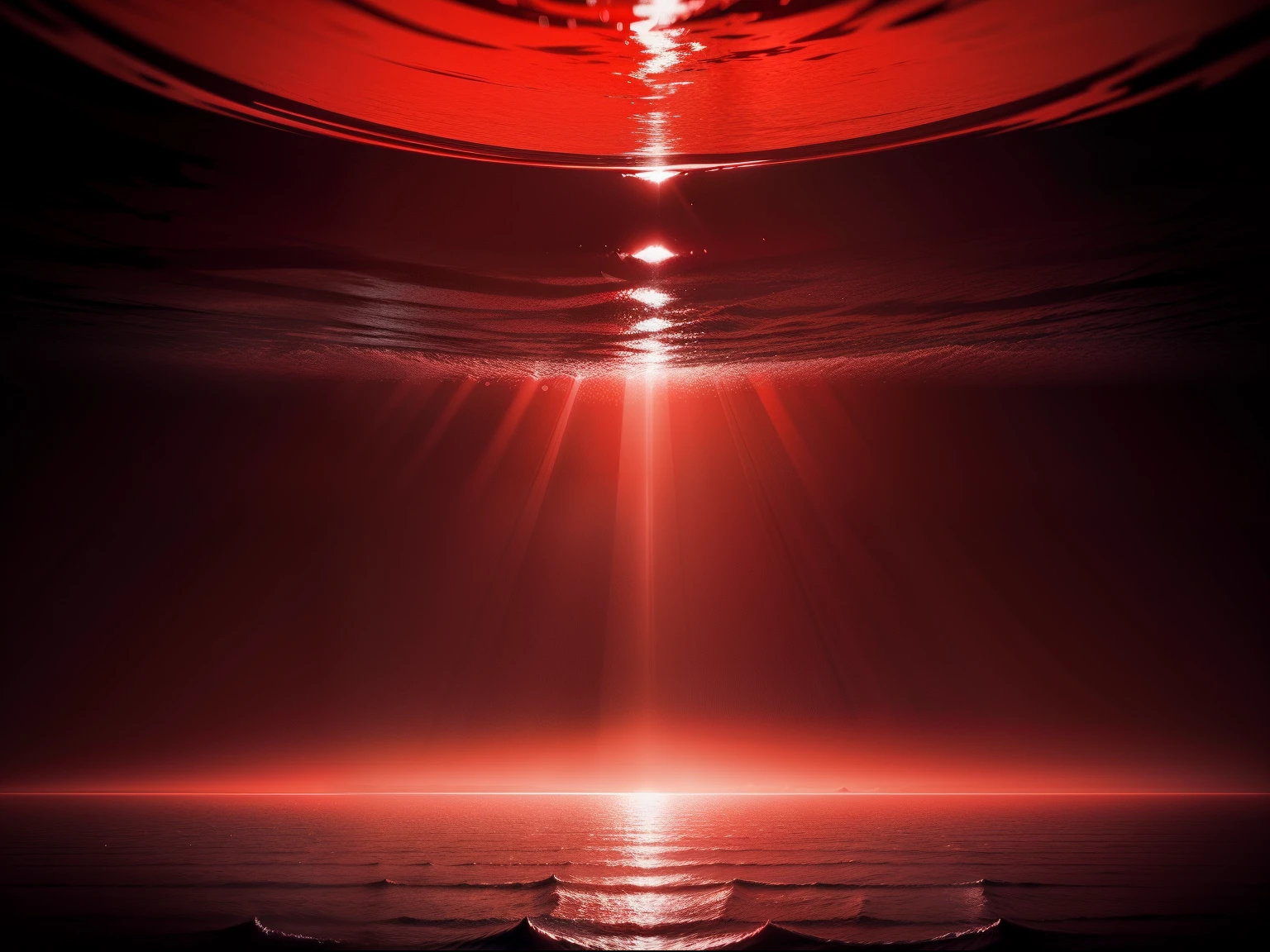 Red Sea,All red minimalist style,Soft light effect,Light fog light flow,Light wave field,A hazy world,Red filter,Fantastic space atmosphere,Asymmetrical picture,Strange angle shooting,Minimalist cubism
