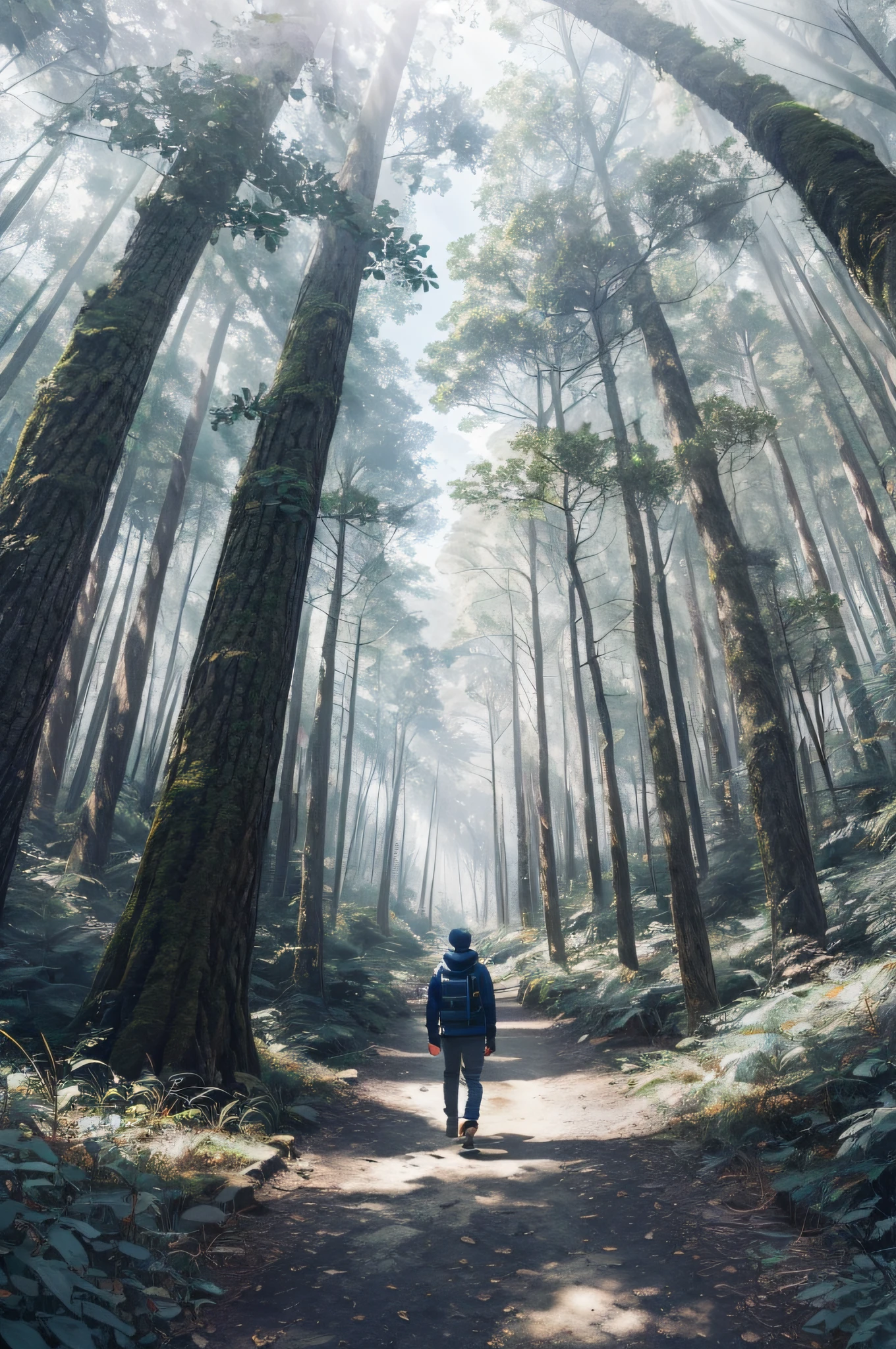 there is a man walking down a path in the woods, walking through the forest, walking through a forest, lost in a forest, walking in forest, standing on a forest, lost in the forest, walking in a forest, anime lush john 8k woods, walking in the forest, standing in a forest, stood in a forest, walking around in forest