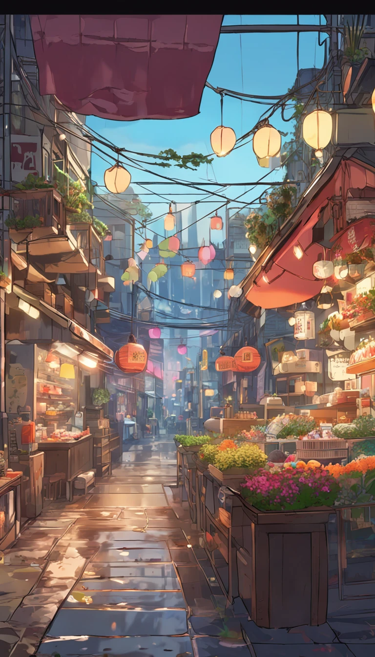 City flower shop, potted plants, flower, rainny night,water reflection puddle,oriental design, hanging lights , digital painting, sunset,wind up,concept art, illustration, intricate, many people, hanging lights, happy, beautiful colorful light, flower, plants ((tileset)) Anime - City street style scene, a woman waiting in front of a store, anime background art, detailed scenery - width 672, anime landscape concept art, anime style cityscape, Studio Ghibli anime style, Studio Ghibli art style, Studio Ghibli program, anime landscape, Studio Ghibli art style, Landscape artwork, Beautiful anime landscape, Forest city street, Ghibli art style, cake shop, cake shop, bakery cake shop, Makoto Shinkai style, Makoto Shinkai anime, Shinkai Makoto art style