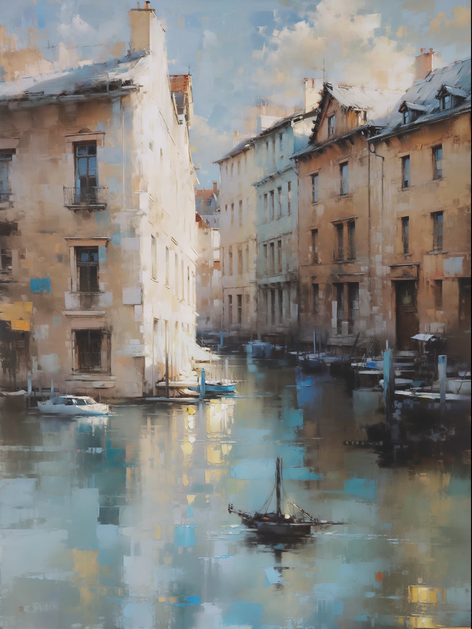 Cityscape Print ,stree and old bilding, Oil Painting