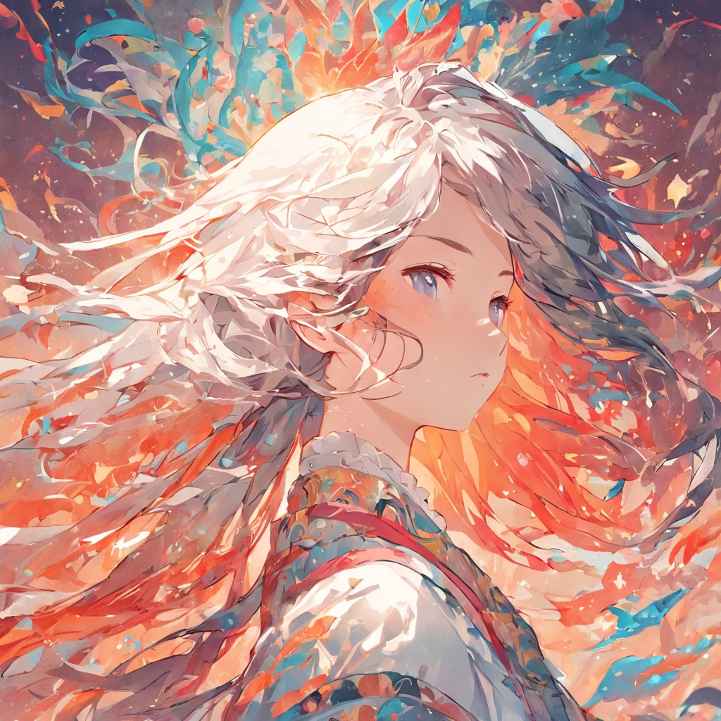(White background:1.4),(Silhouette of a girl's head, Eyes closed, colorfull long hair, Oriental elements),(Chinese illustration:1.3,paper art:1.3, Quilted paper art:1.2),( reasonable design, Clear lines, High sharpness,Best quality, Very detailed, Masterpiece, movie light effect, 4K )