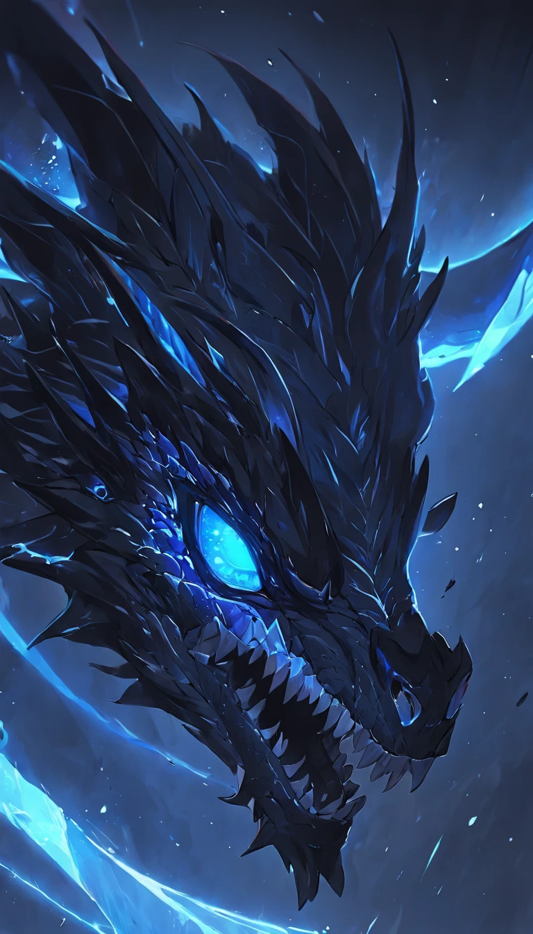 Black dragon close-up, Deep bright blue eyes, Winged, Planetary background, epic fantasy sci fi illustration, Epic fantasy digital art style, The dark colors are mainly black and blue, epic scifi fantasy art, 4K fantasy art, Amazing space creatures, fantasy planet, Art fantastique grand angle, 8K fantasy art, Concept art wallpaper 4K, epic fantasy illustration, epic fantasy digital art, Stunning 8K artwork