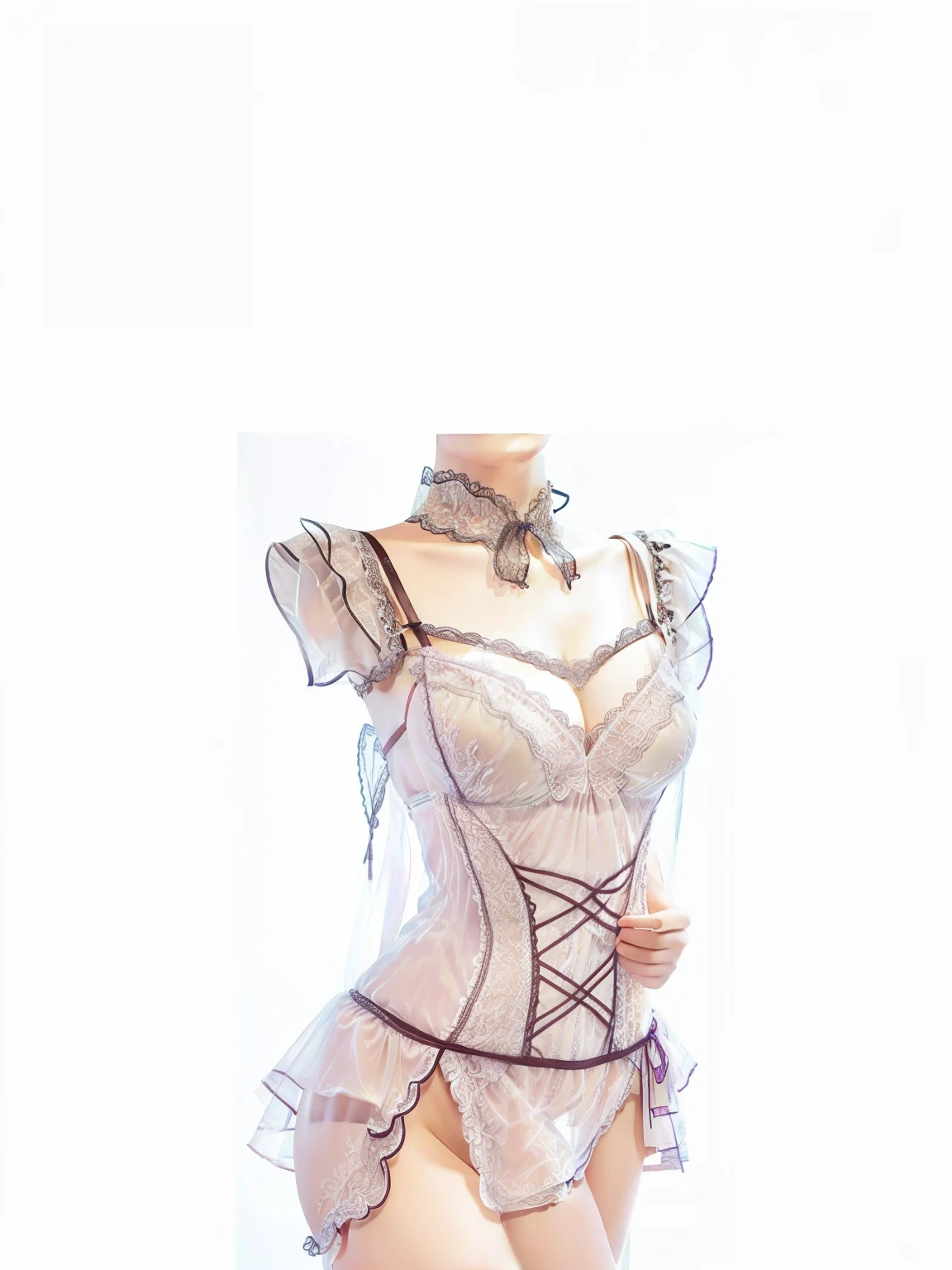 Draw a dress with lace and ruffles on a mannequin, detailed fashion illustration, clothing design, on a mannequin. high resolution, laced lingerie, Lingerie, intricate clothes, exploited, intricate costume design, an intricate dress, exquisite line art, costume desig, Robe. extremly high detail, Corset, Line sketch, clear outfit design, clothing concept, fashion design