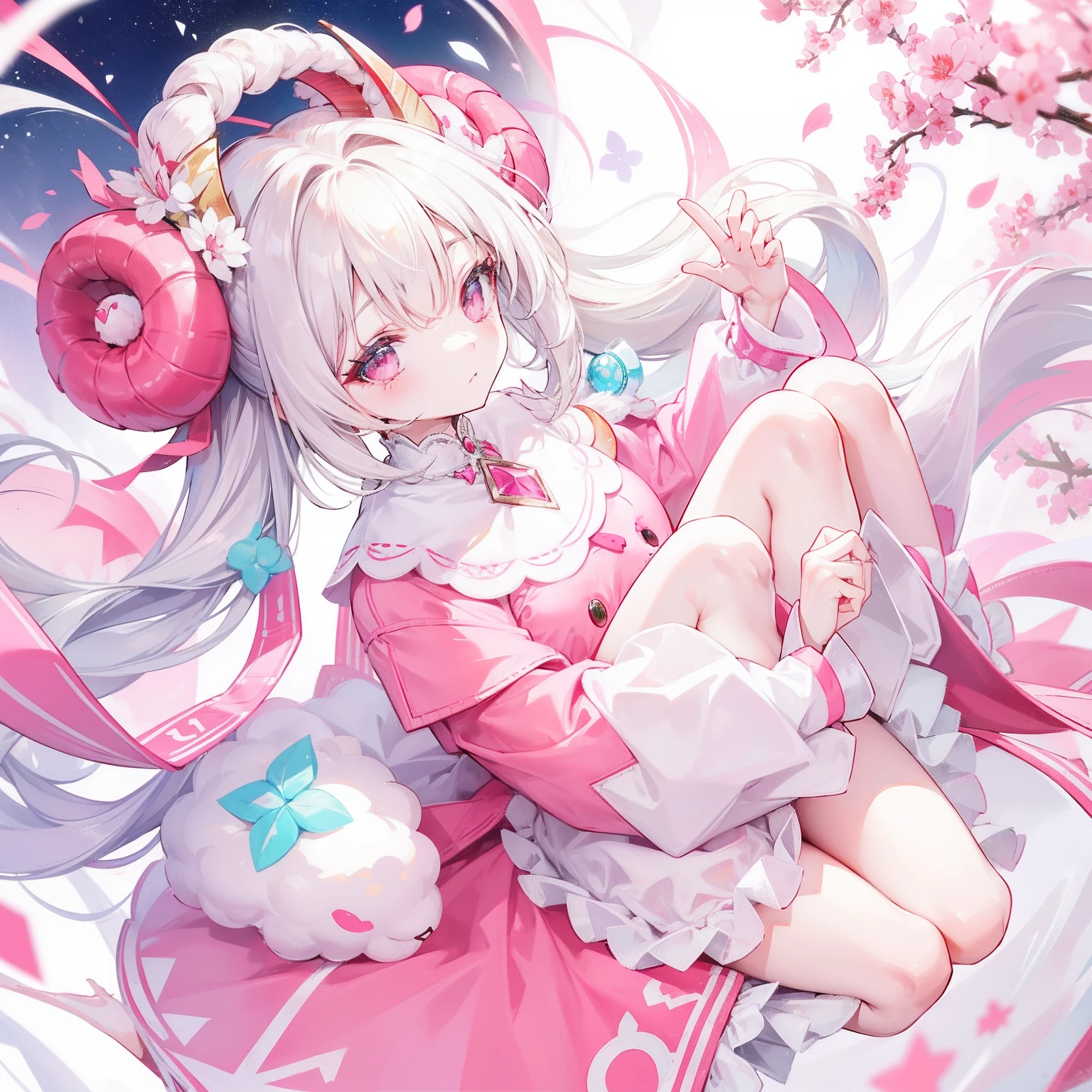 Anthropomorphic beautiful sheep，Clothes that match cream white with pink，Petite and cute，It's a sweet goddess