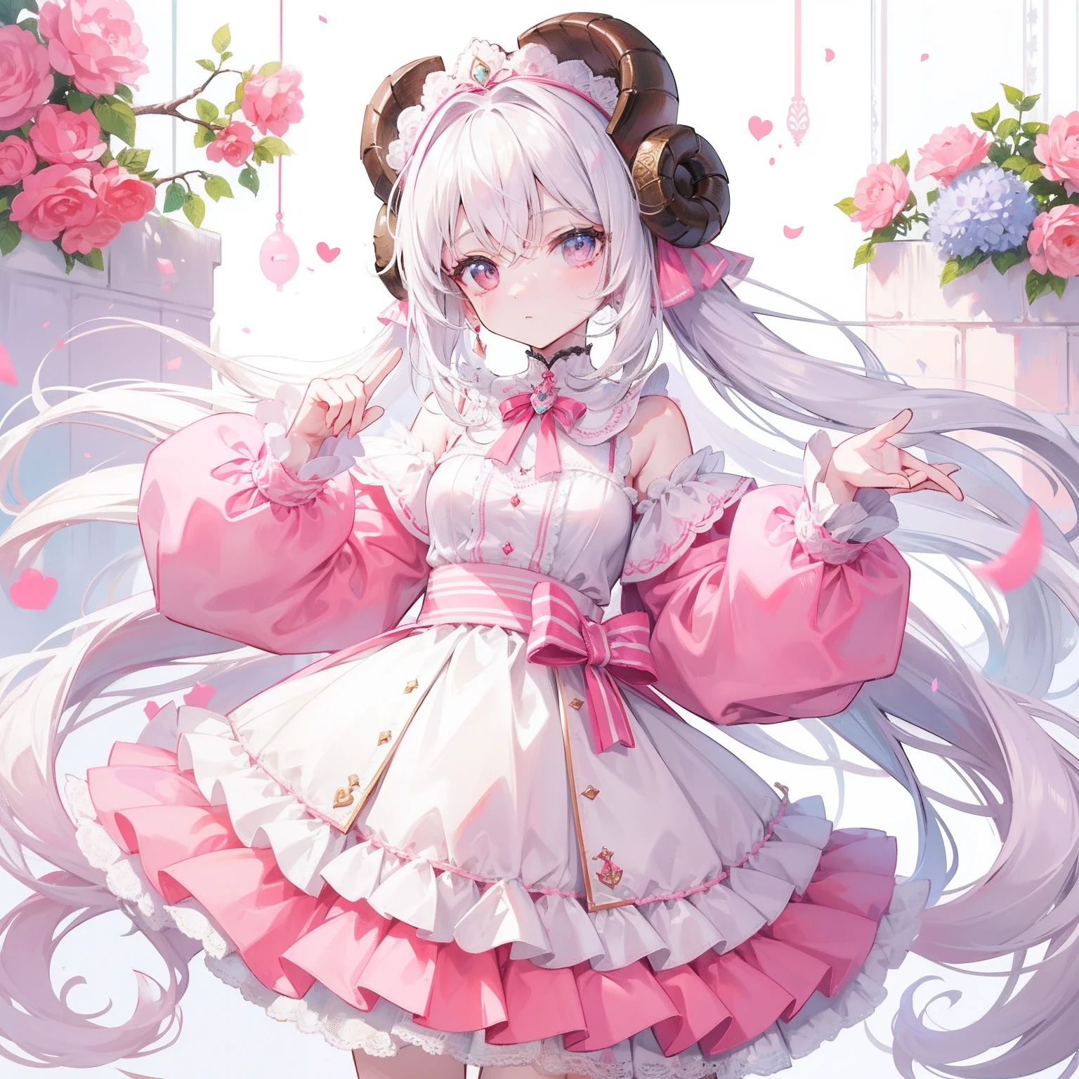 Anthropomorphic beautiful sheep,Clothes that match cream white with pink,Petite and cute,It's a sweet goddess