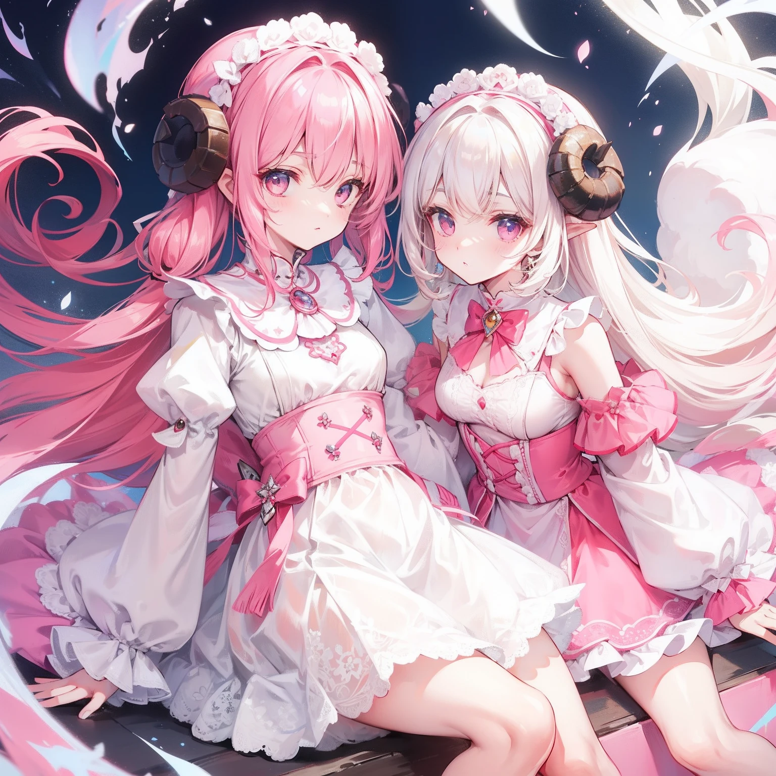 Anthropomorphic beautiful sheep，Clothes that match cream white with pink，Petite and cute，It's a sweet goddess