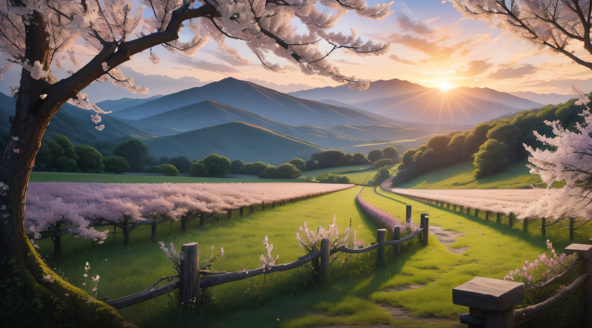 eventide,evening light,Peach Blossom Forest,Plum rain,The ancients drank tea,fence,idyllic