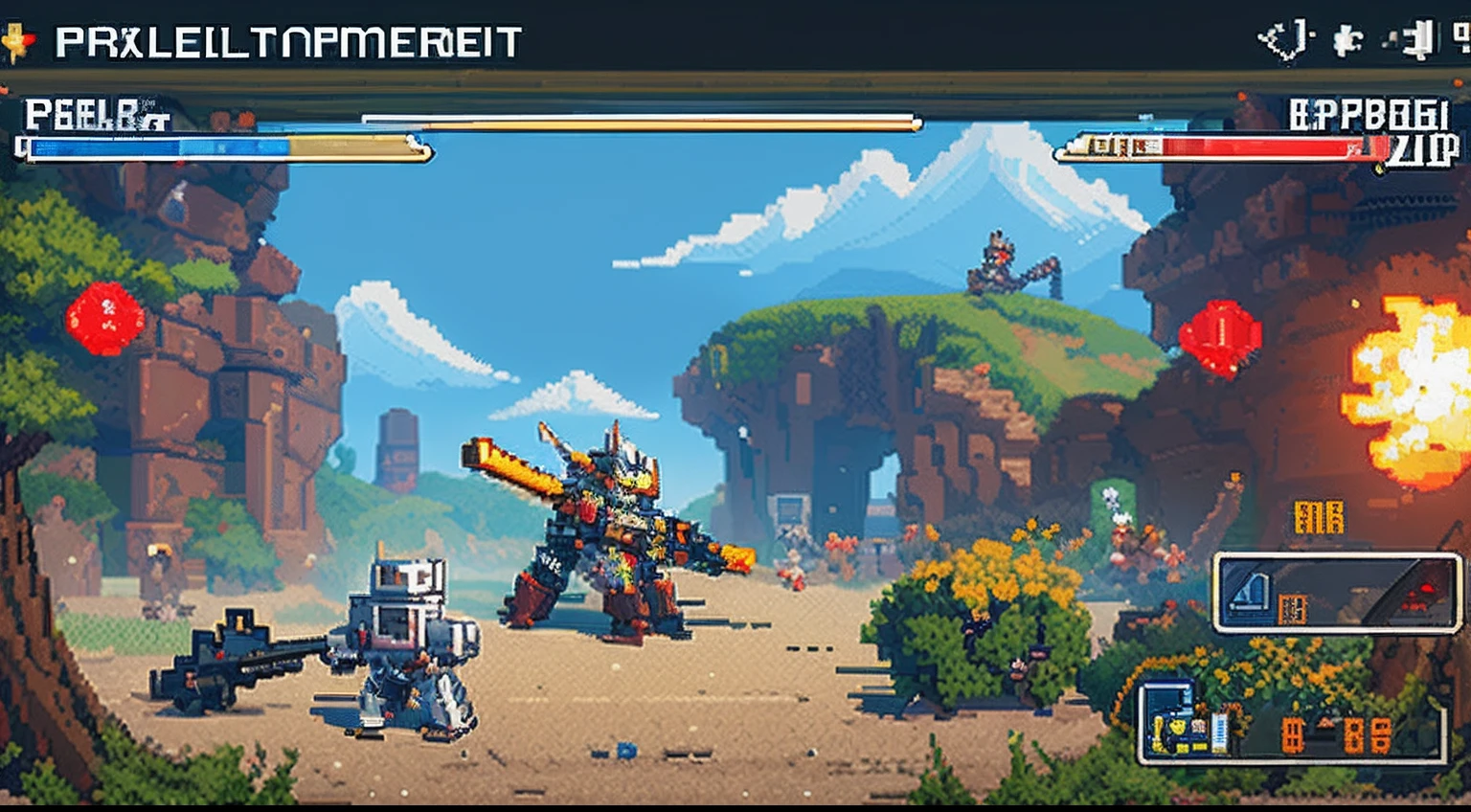 pixel game,character design,super mecha,All kinds of artillery, Pixel art #pixelart