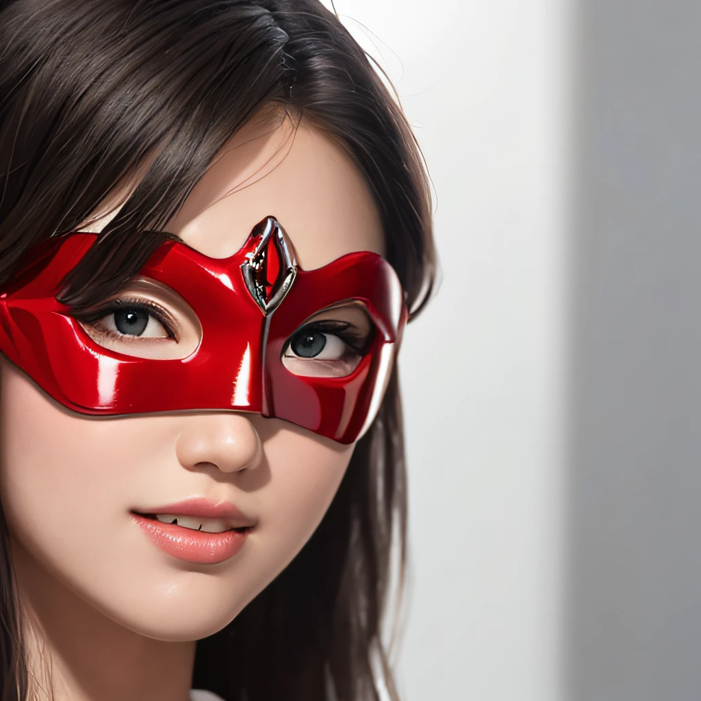 (8K, RAW Photos, of the highest quality, Masterpieces: 1.2), (Realistic, Photorealistic: 1.37), Highest Quality, Ultra High Resolution, light leaks, Dynamic lighting, Slim and smooth skin, (Full body:1.3), (Soft Saturation: 1.6), (Fair skin: 1.2), (Glossy skin: 1.1), Oiled skin, 22 years old, Night, shiny white blonde, Well-formed, Hair fluttering in the wind, Close-up shot of face only, Physically Based Rendering, From multiple angles, A big smile, super girl、miniture, Red Eye Mask, (Open your eyes:1.2)