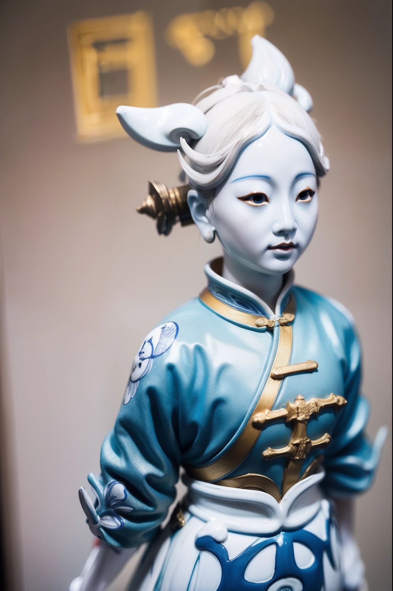 Blue and white porcelain style，hanfugirl，ancient china art style