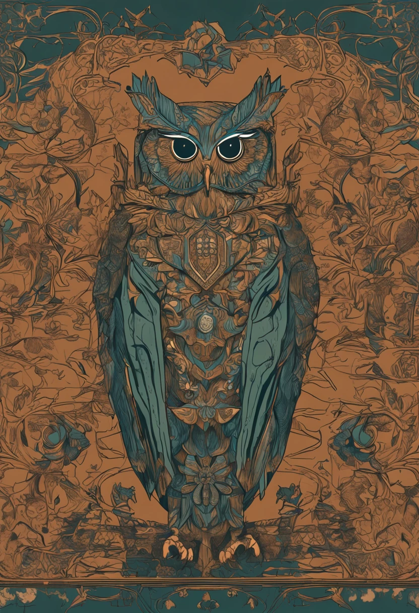 (((The woman is good and the owl is anthropomorphic))),A middle-aged woman,Obese,Ancient,One hand crosses the waist。Rust on the bronze armor,Coarse cloth,The surface is full of patterns,Cicada pattern,Feathers,Cramping,Each side is decorated with a strange neck with two heads。A small dragon was on her shoulder