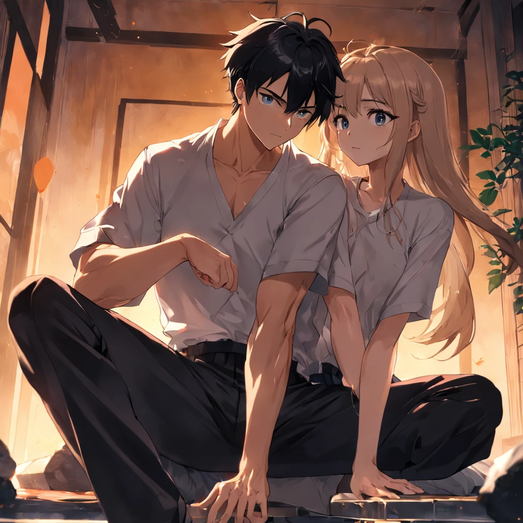 In the daytime,Bedrooms,21 years old handsome guy,White T-shirt,black long pants,Elegant temperament,Look at the book