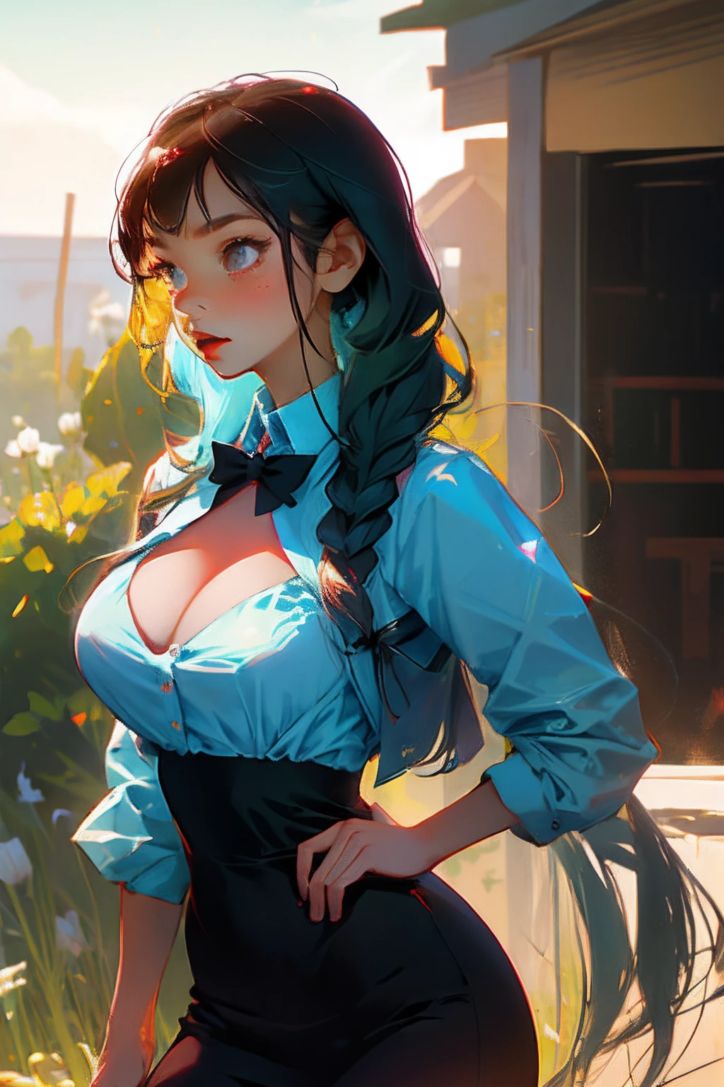 girls,Lori huge breasts cleavage,JK,dual horsetail,Beth