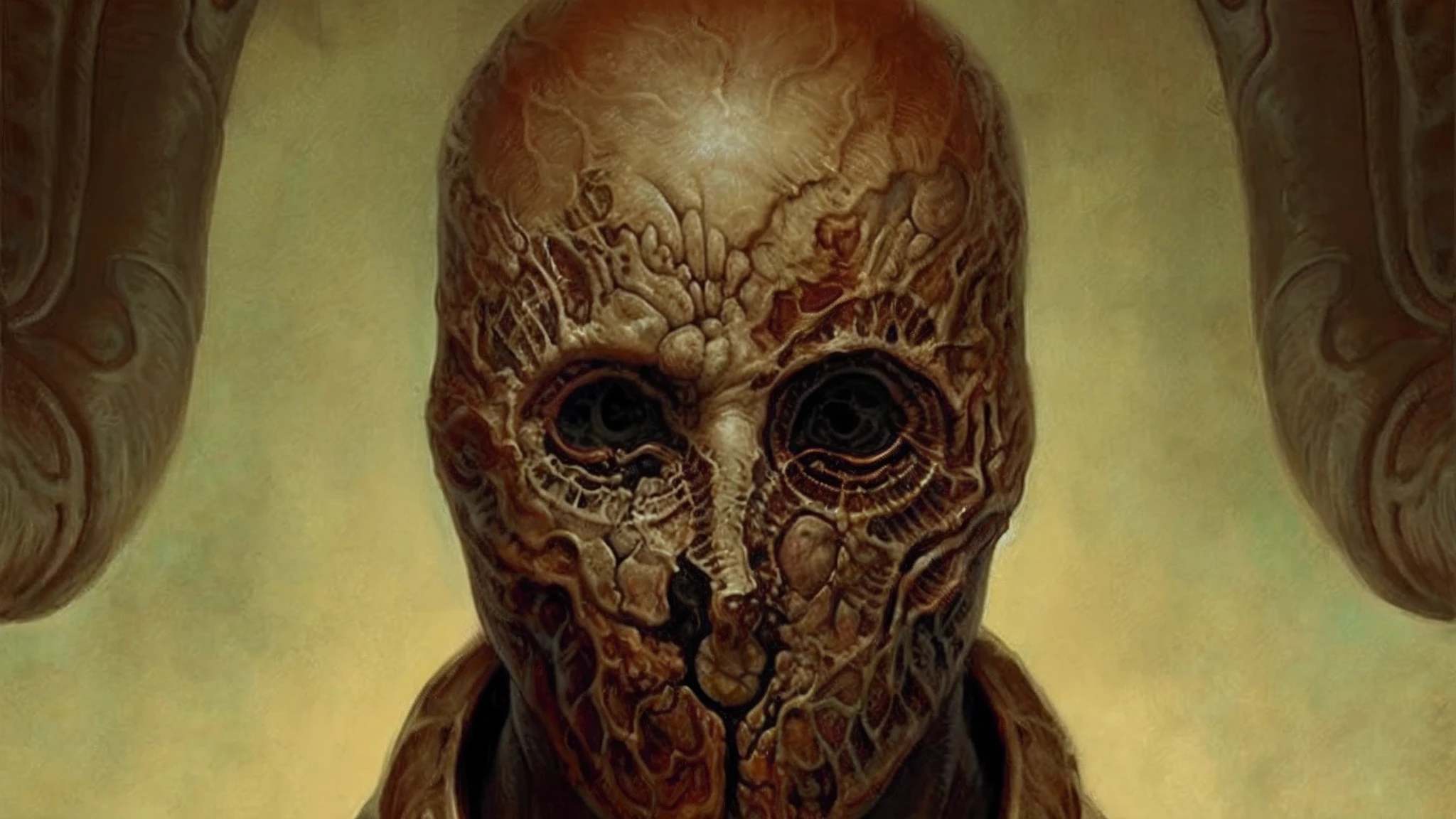 a man with a deformed face, horror symmetrical face, hyper detailed skin