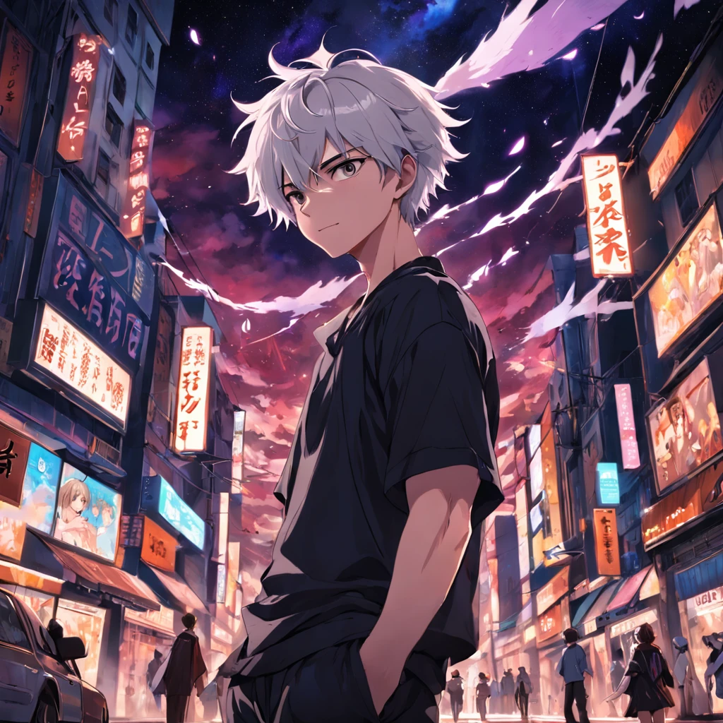 the night,Bedrooms,21 years old handsome guy,White T-shirt,black long pants,Evil laughter