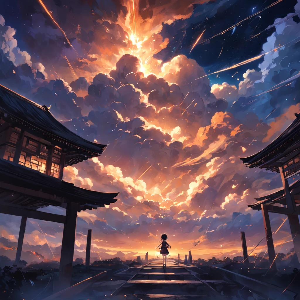 ,Skysky,meteors,Clouds,light and dark interlaced,Warm light,Pure scenery