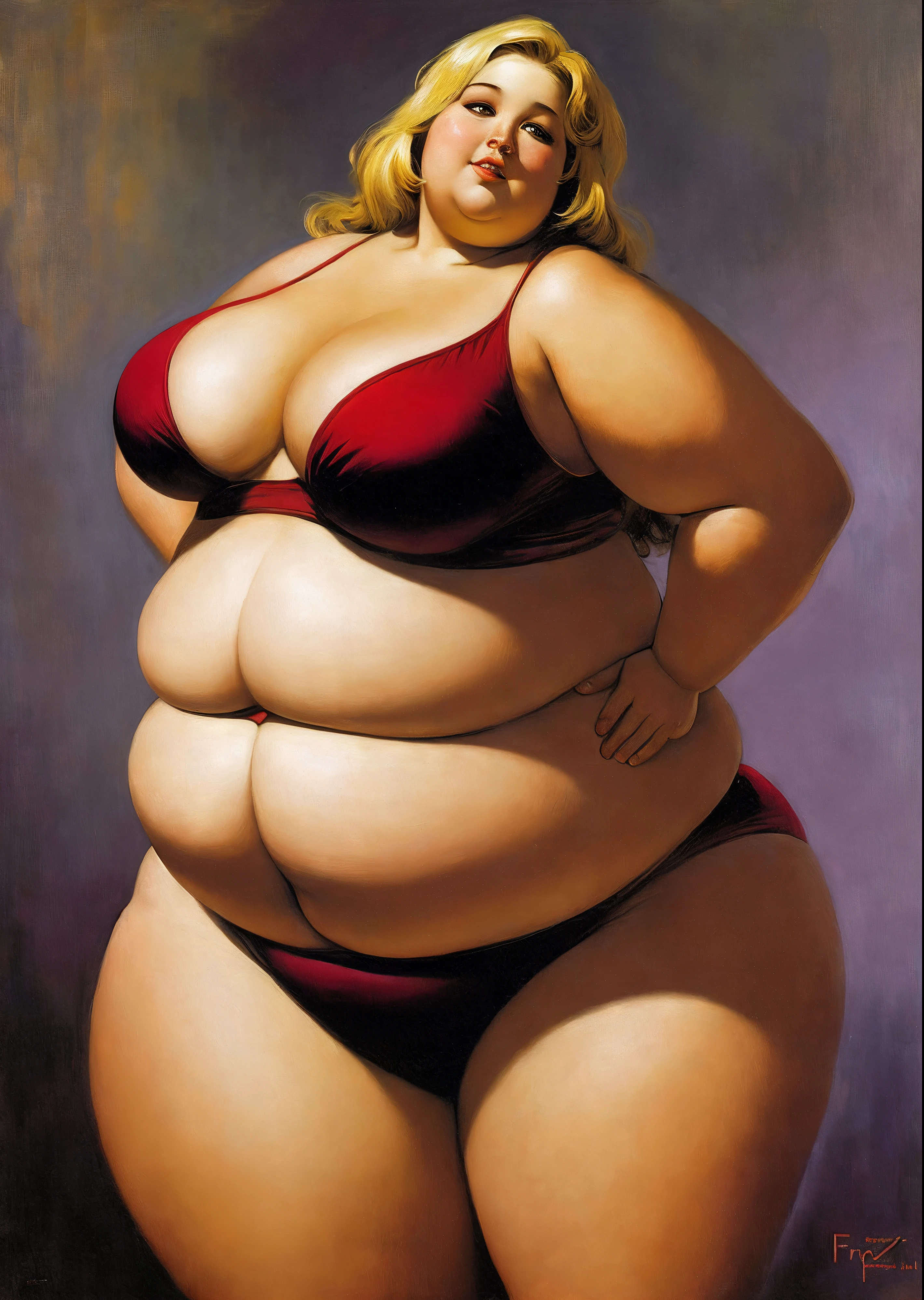 Obese, hyperbelly, blonde, by Frank Frazetta, Fine Art, Full-HD, Frontlight