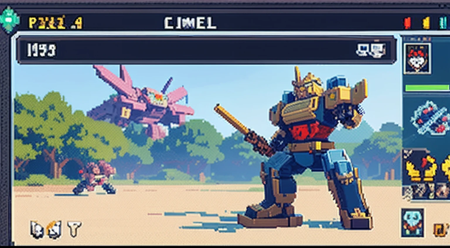 pixel game,character design,super mecha,All kinds of artillery, Pixel art #pixelart