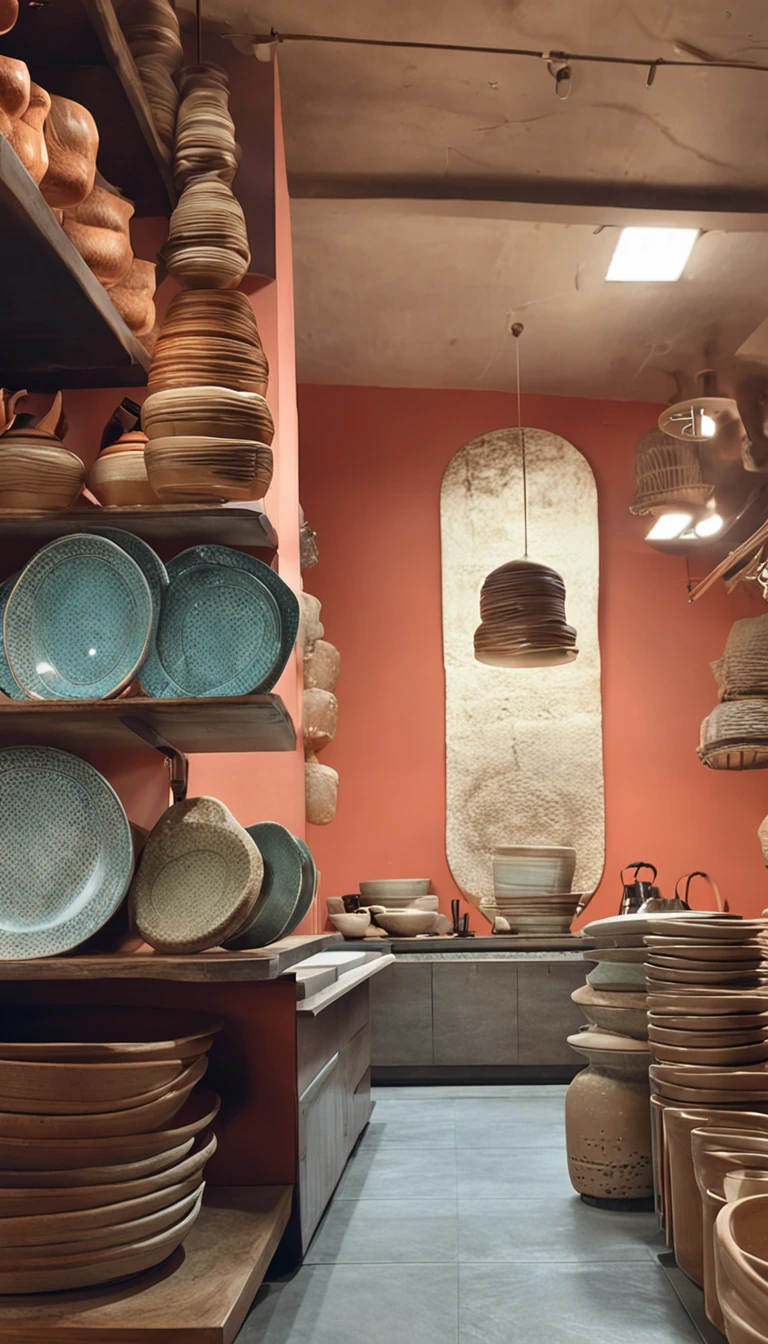 Modern tranquility and beauty，Make pottery at a pottery experience shop，The name of the store is displayed in the image "Start on food"，In addition to the beauty of making pottery，Other scenes are slightly blurry