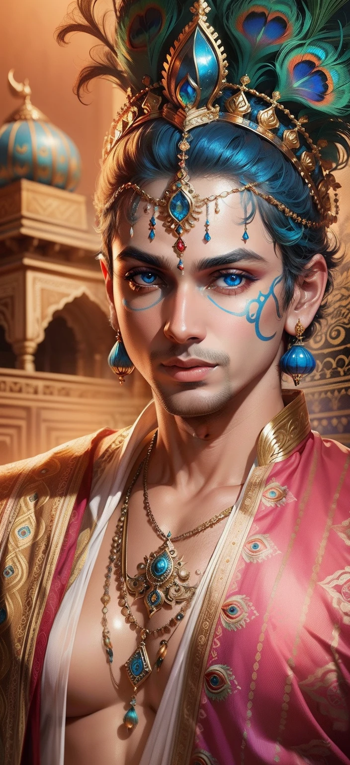 Lord Krishna peacock background realistic bule face Bule Eye, Ultra high quality HD