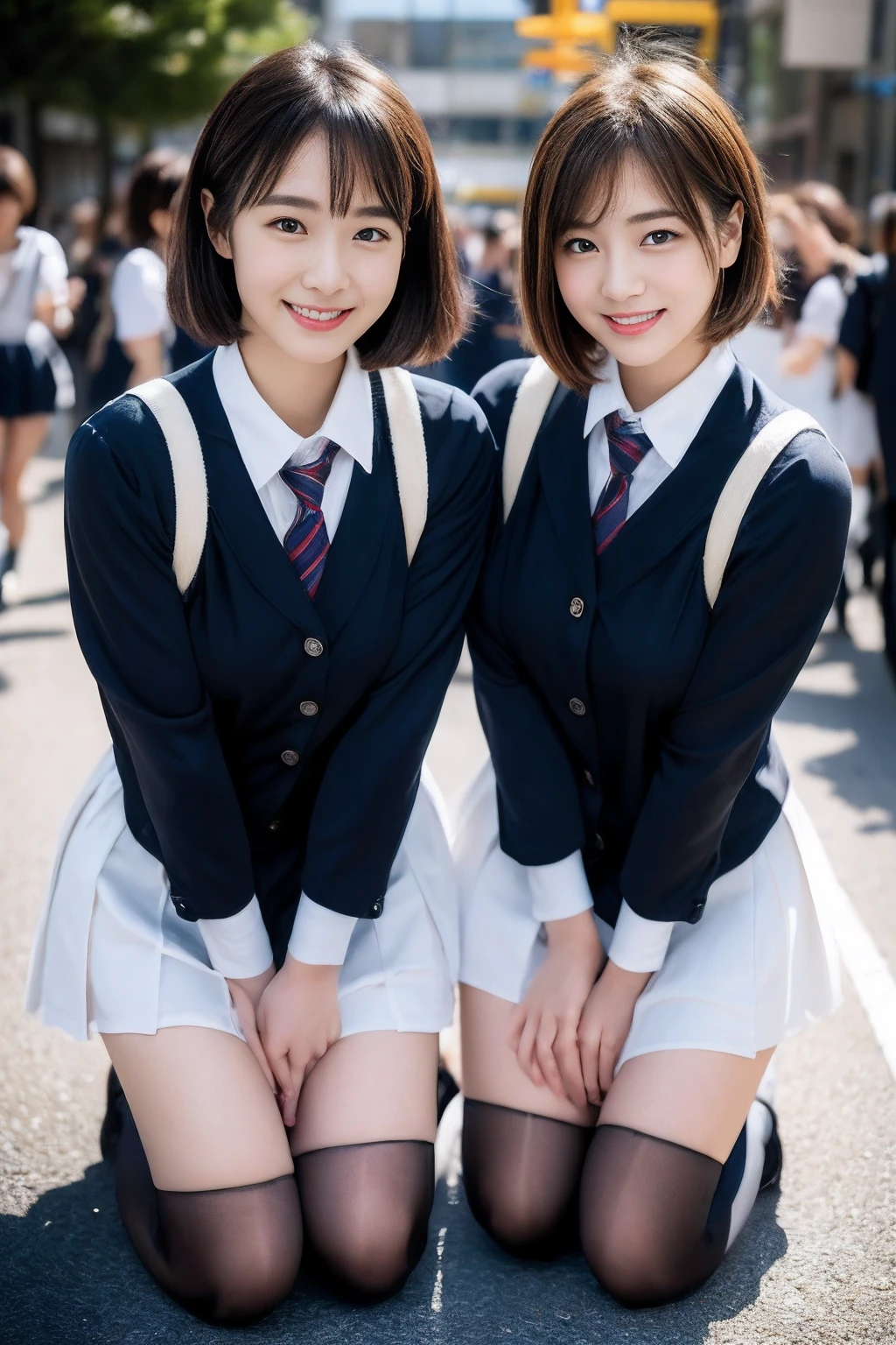 top-quality、Facial Focus、Soft light、(depth of fields)、超A high resolution、(Photorealsitic:1.4)、Raw photography、(above knee:1.4)、((Two girls standing on their inner thighs))、((Bend one knee、Leg Raising Pose))2 Japan girls、Two 20-year-old girls、Colossal tits、(full of shyness、cold smile:1.1)、(Brown-eyed)、detailed beautiful faces、(short-hair)、high-angle shot、Center view、Two arafe asian women in satin shimmies standing on city street、Phenomenally cute girl、japanaese girl、Wearing a lace slip shimmy、a hyperrealistic schoolgirl、a hyperrealistic schoolgirl、Schoolgirl Pose、full body Esbian、Nice skin、glistning skin、lovely thighs、glowing thigh、shining legs、Black high socks above the knee、High School in Japan 、乃木坂アイドル、韓国アイドル、Invite you inside、((Inviting eyes))