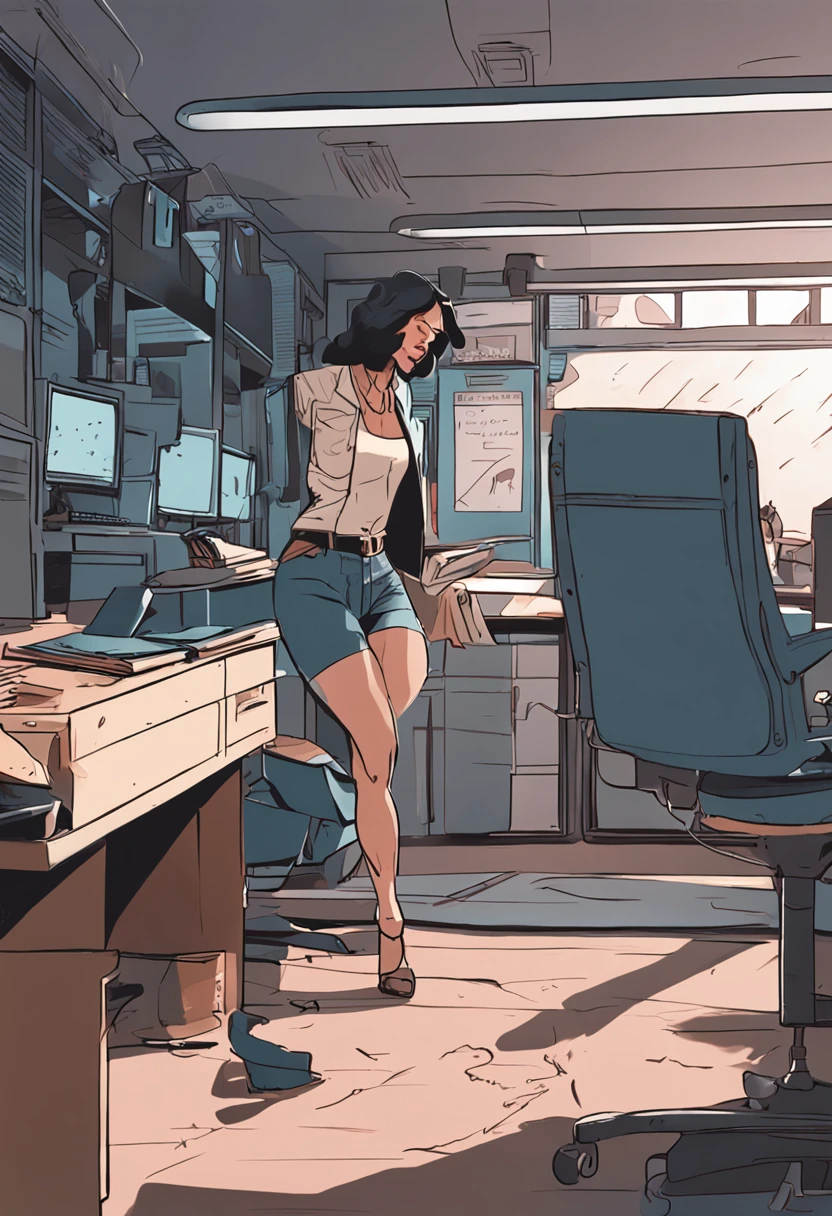 huge ohwx ass, 1girl, hyperass,,( butt crack:1.3), clothes pull, highres, looking back,  original, pants pull, solo, mature female, classroom, teacher, (disgust:1.1), black hair, sitting on desk