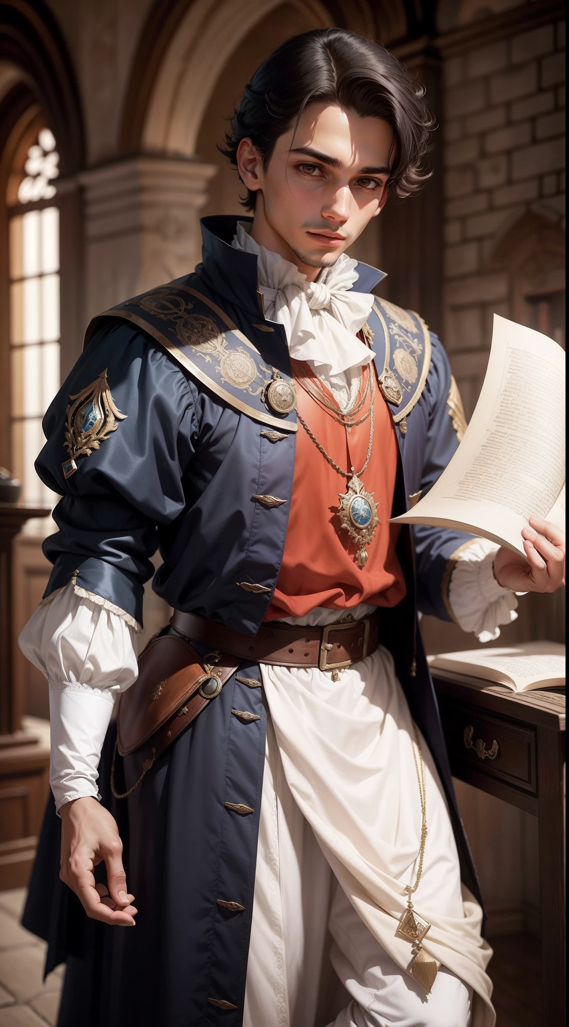 Gaspar Correa, 16th century, Portuguese, historian element clothes, secretary element clothes, script element clothes, renaissance style clothes, renaissance, age of exploration, man, male, very young, age of 18, knowledgeable, unique insights, energetic, observative, loyal, bright