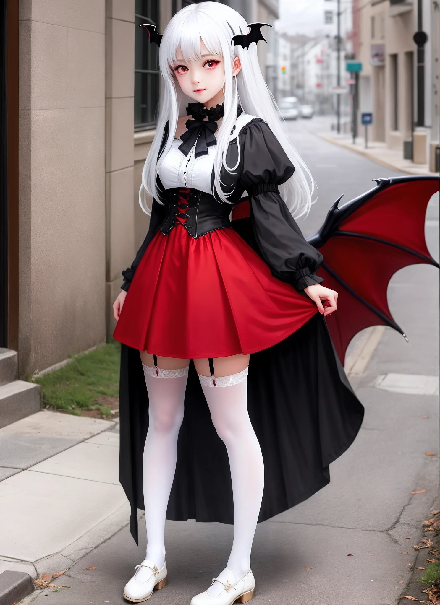 Two-dimensional white hair, red eyes, white stockings, loli, vampire